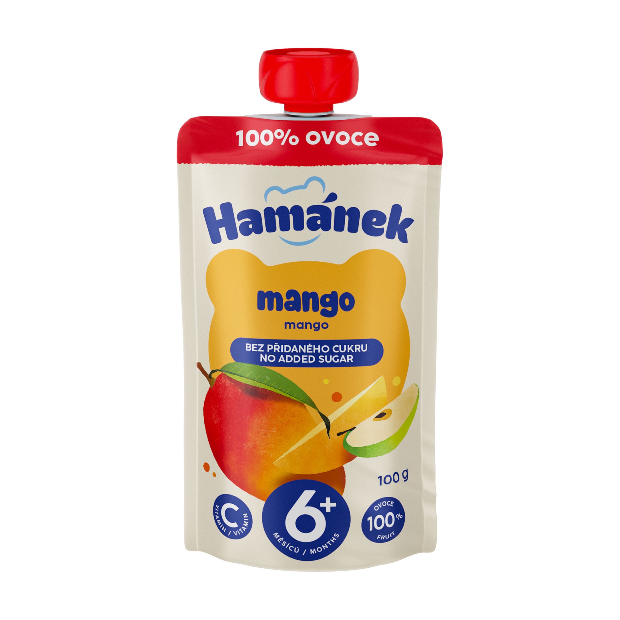 Дитяче фруктове пюре Hamanek Яблуко та манго, від 6 місяців, 100 г