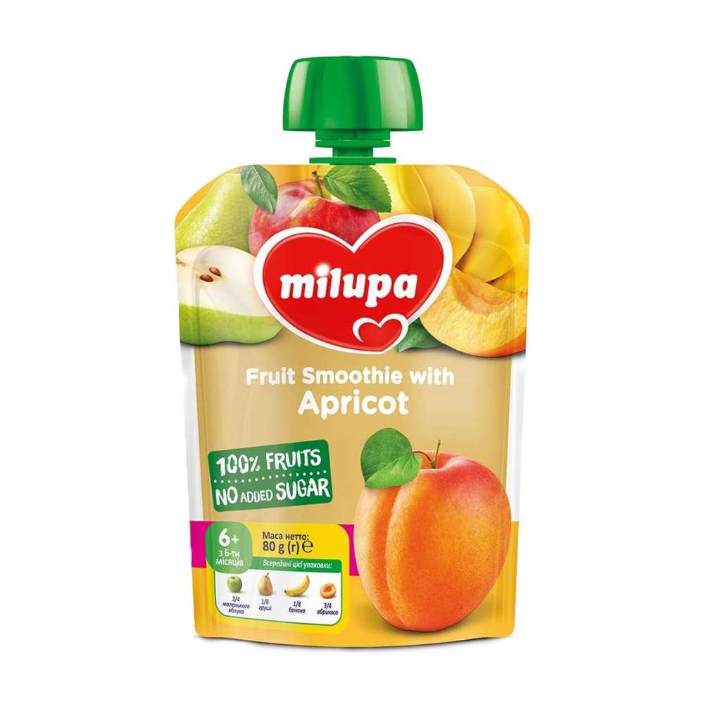 Дитяче фруктове пюре Milupa Яблуко, груша, банан та абрикос, від 6 місяців, 80 г