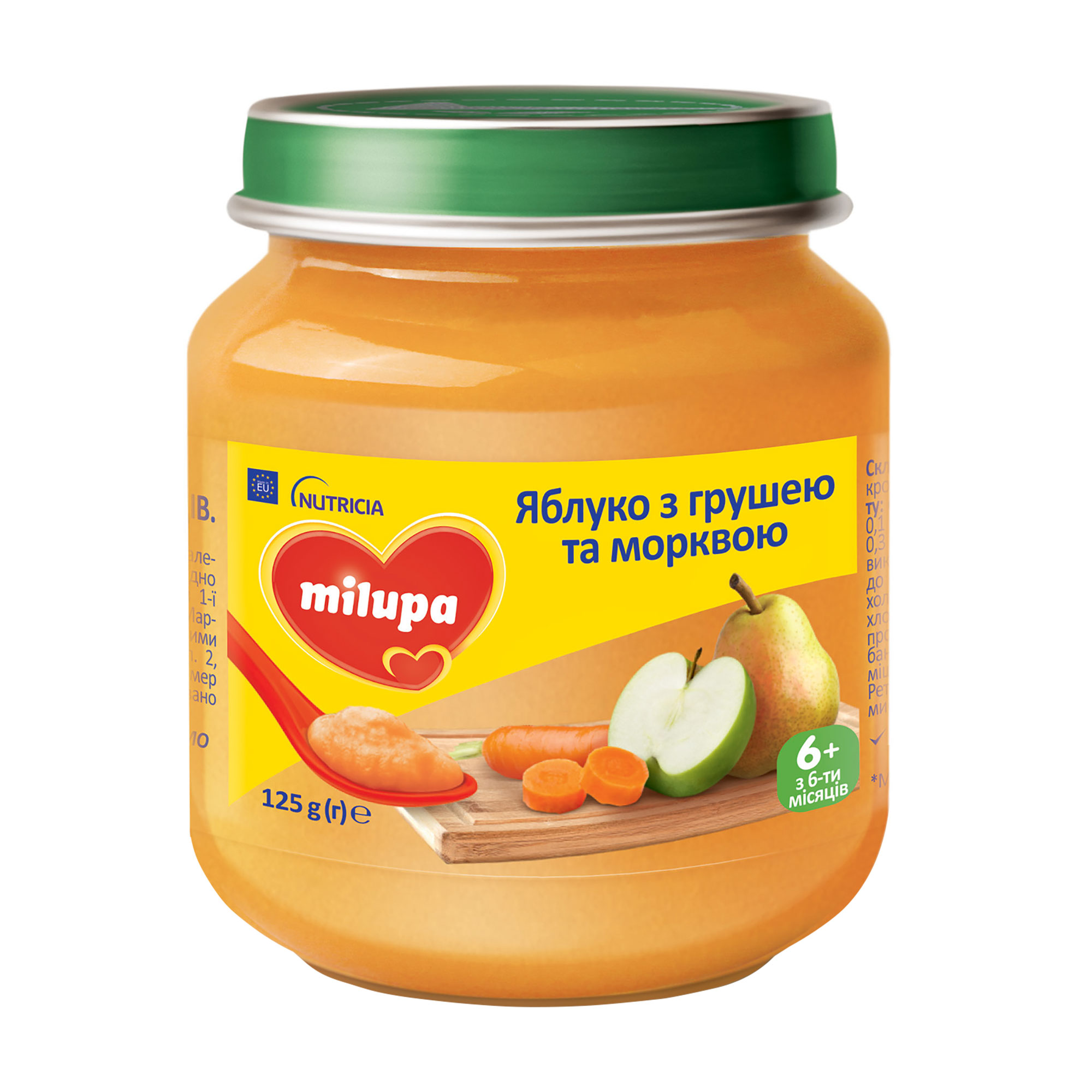 Дитяче фруктове пюре Milupa Яблуко з грушею та морквою, від 6 місяців, 125 г