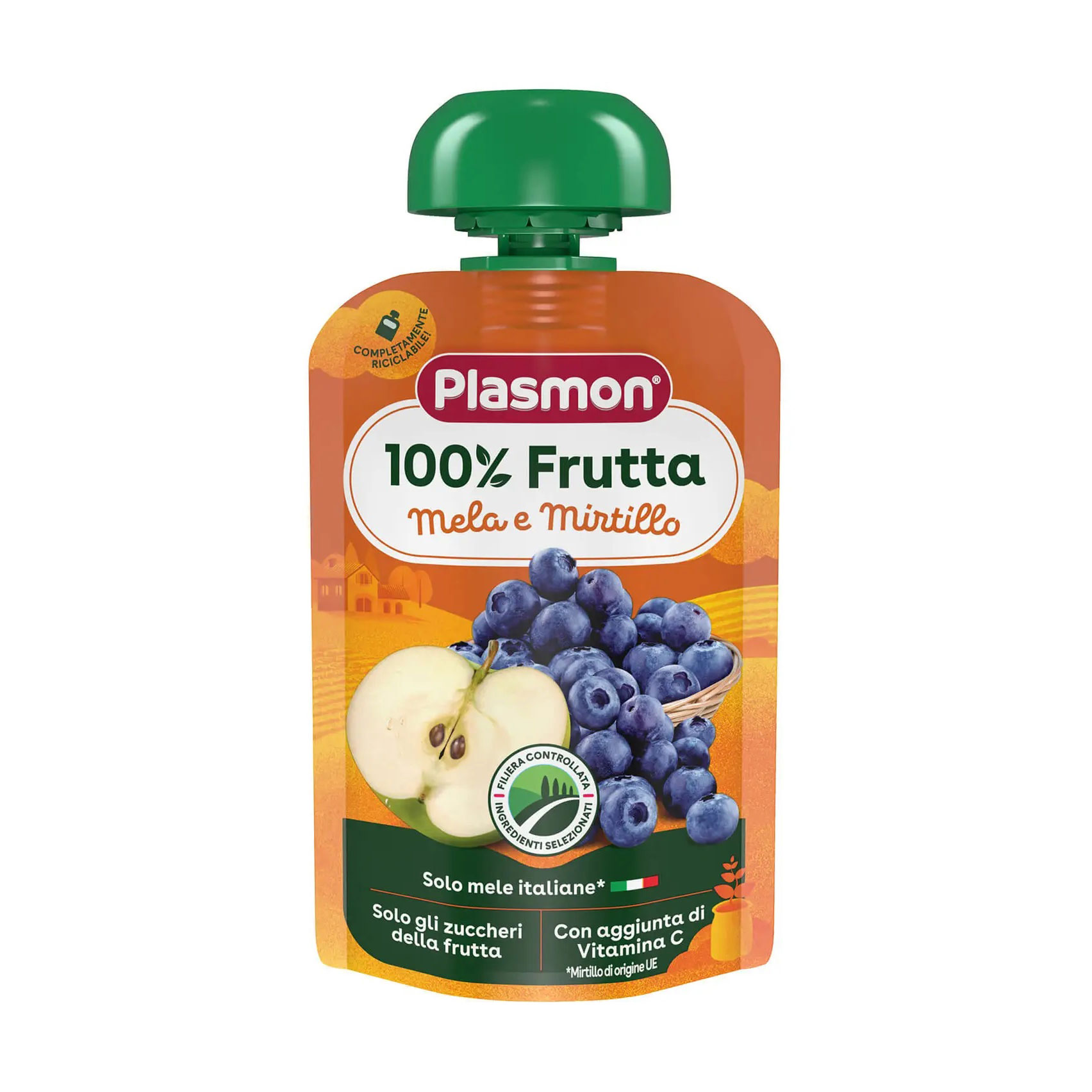 Дитяче фруктове пюре Plasmon Яблуко та лохина з вітаміном C, від 6 місяців, 100 г