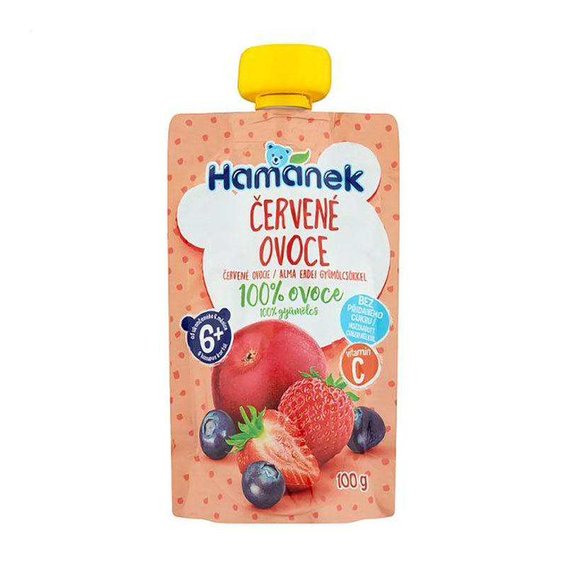 Дитяче фруктове-ягідне пюре Hamanek Яблуко, полуниця і чорниця, від 6 місяців, 100 г