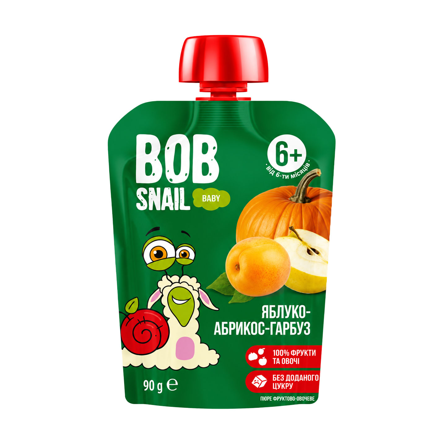Дитяче фруктово-овочеве пюре Bob Snail Яблуко-абрикос-гарбуз, від 6 місяців, 90 г