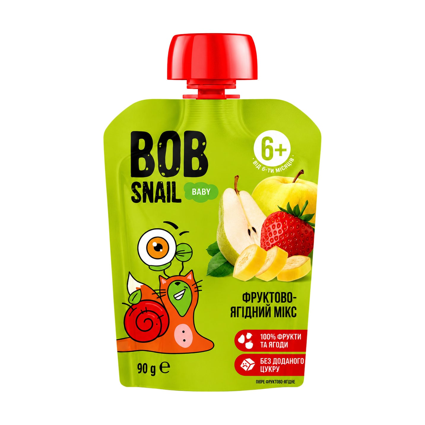 Дитяче фруктово-ягідне пюре Bob Snail Яблуко-груша-банан-полуниця, від 6 місяців, 90 г