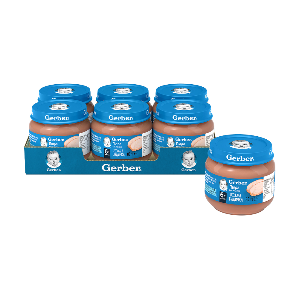 Дитяче м'ясне пюре Gerber Ніжна індичка, з 6 місяців, 6*80 г
