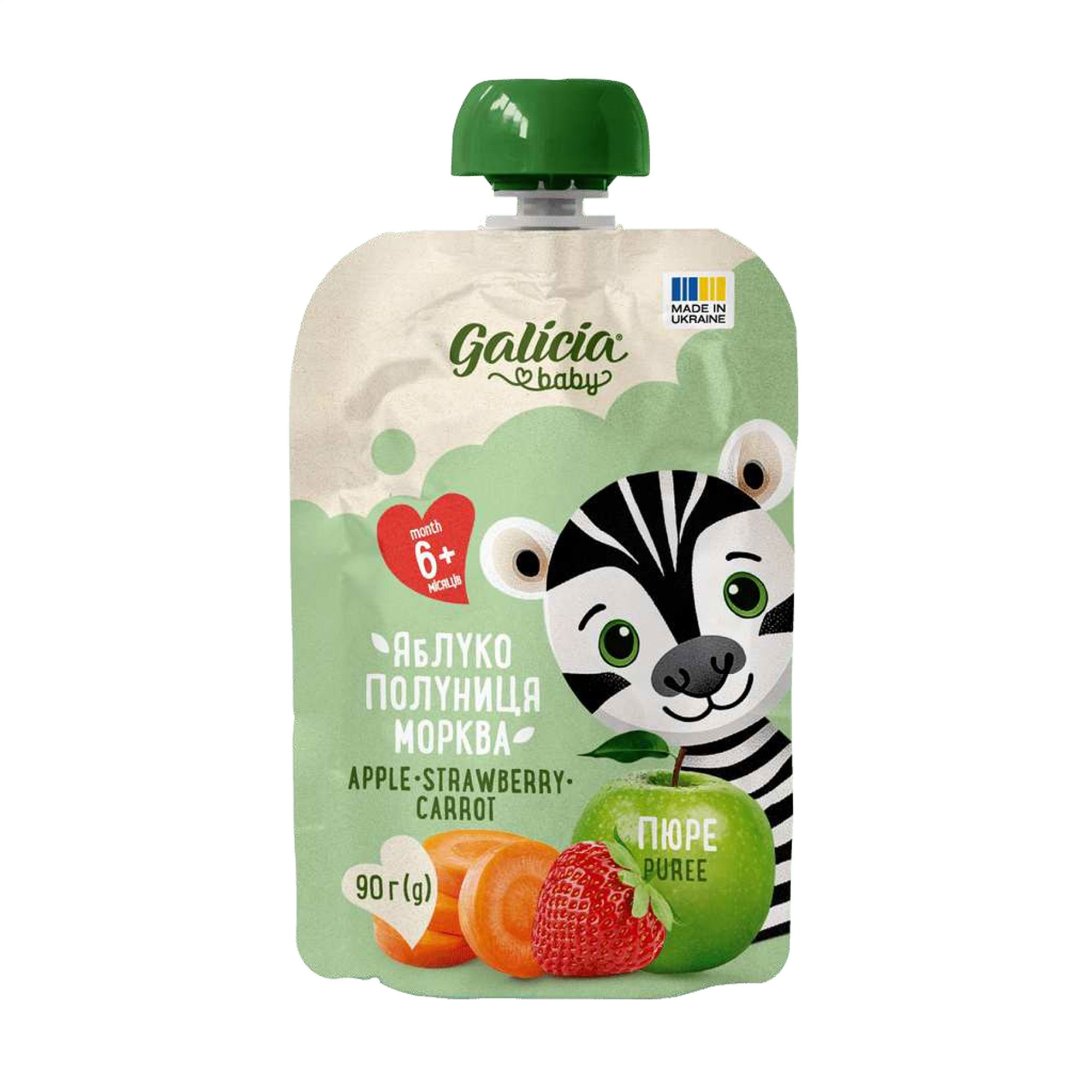 Дитяче пюре Galicia Baby Яблуко-полуниця-морква, від 6 місяців, 90 г