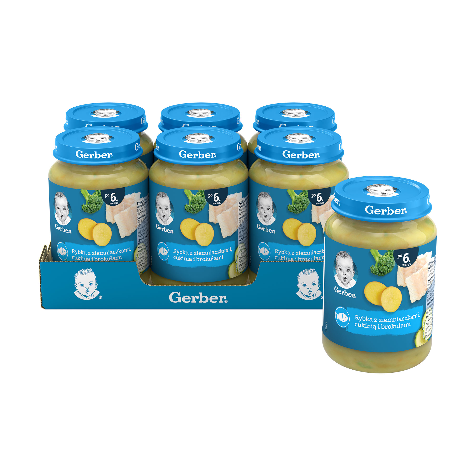 Дитяче рибно-овочеве пюре Gerber Риба з картоплею, цукіні та броколі, від 6 місяців, 6*190 г