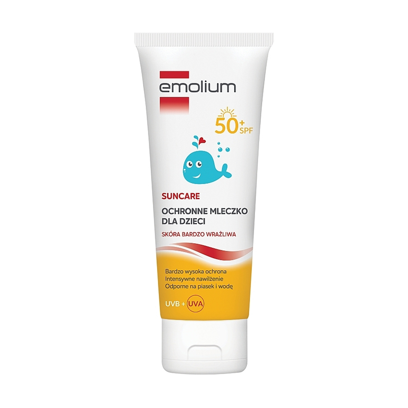 Дитяче сонцезахисне молочко для тіла Emolium Suncare, SPF 50+, для дуже чутливої шкіри, 125 мл