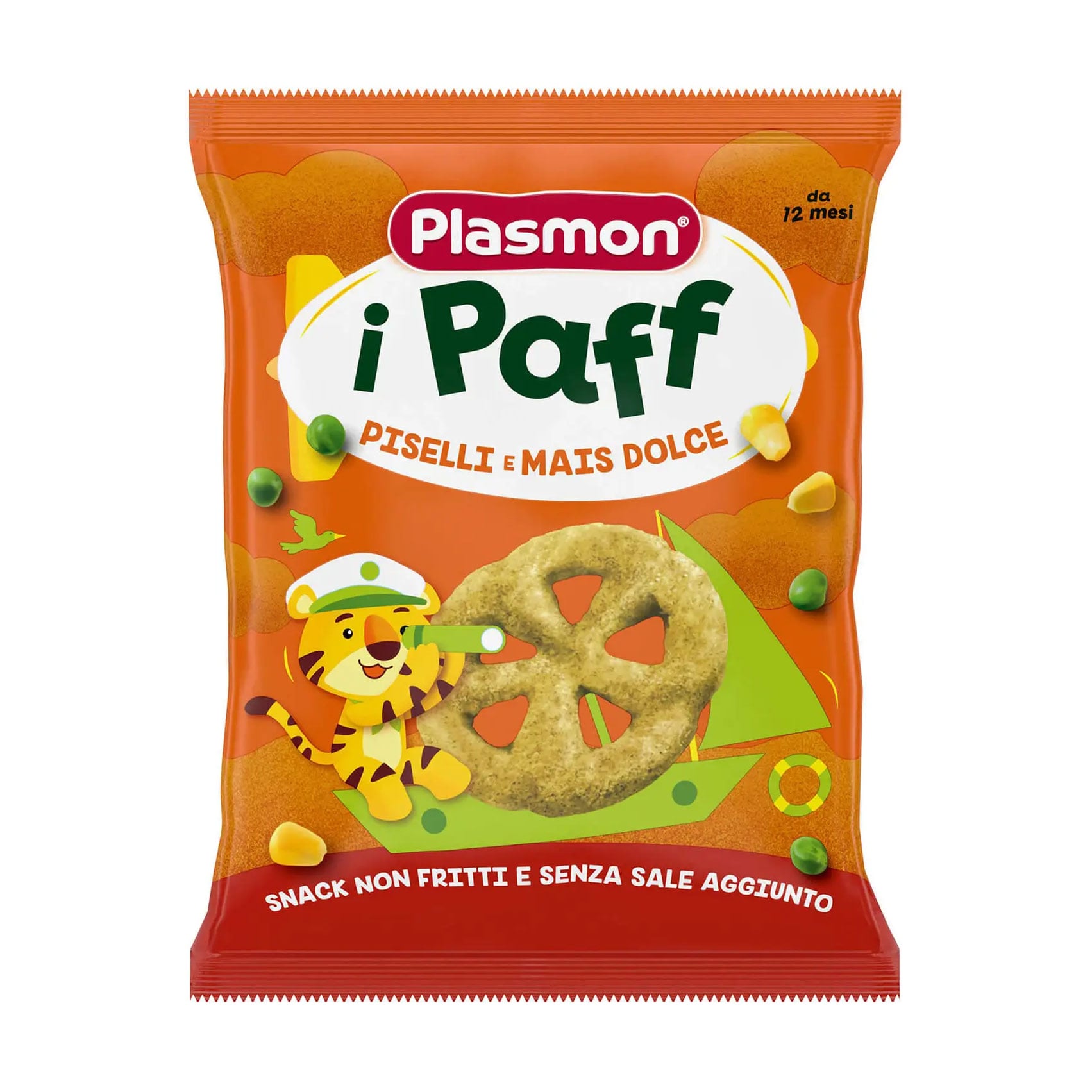 Дитячі кукурудзяні снеки Plasmon Baby Puffs Горох та кукурудза, від 1 року, 15 г