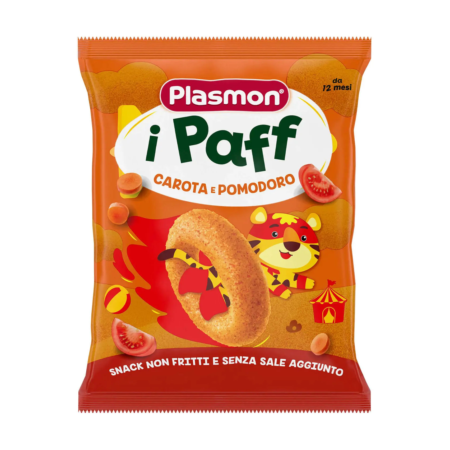 Дитячі кукурудзяні снеки Plasmon Baby Puffs Морква та томати, від 1 року, 15 г