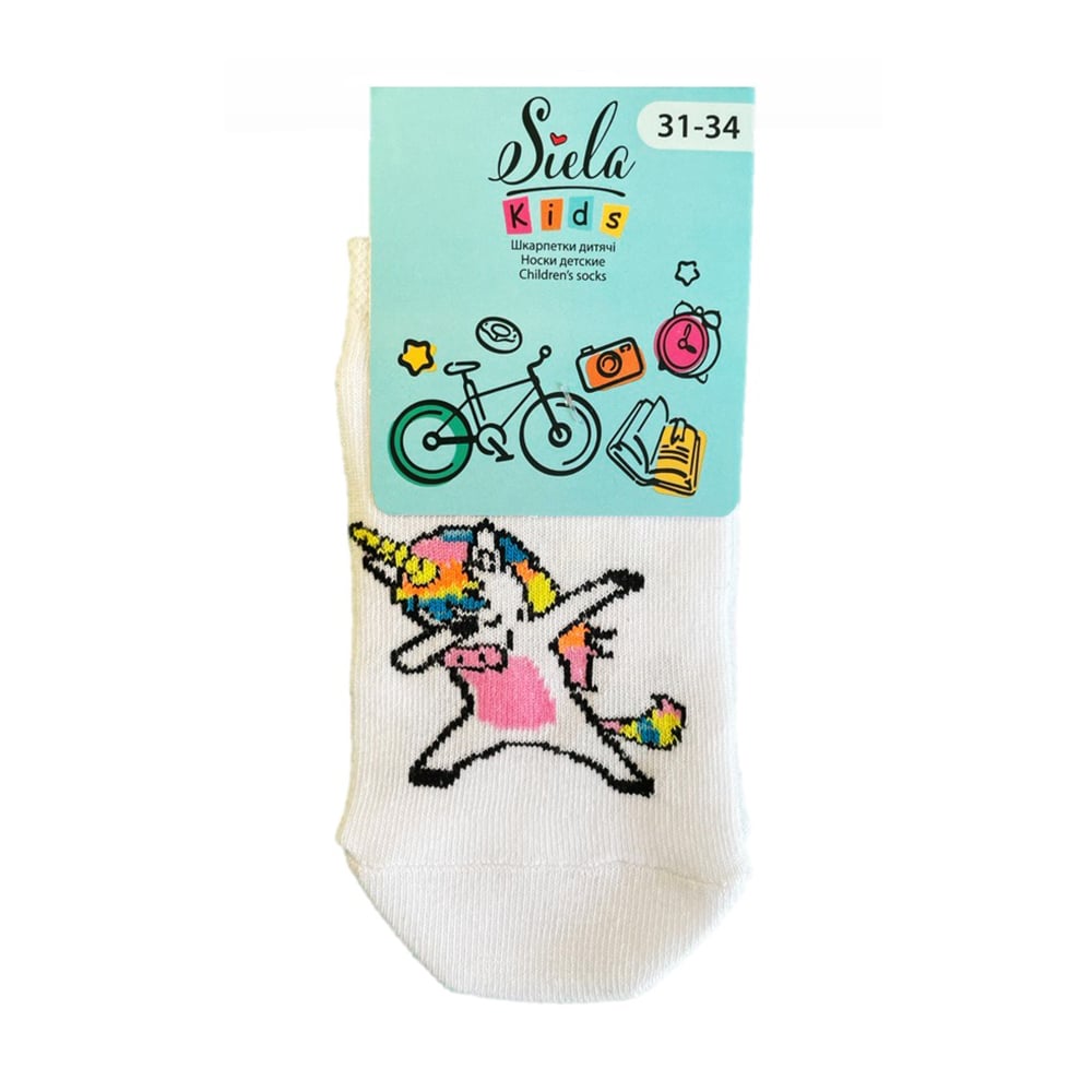 Дитячі шкарпетки Siela RT1313-112 Dab Unicorn Girl, короткі, білі, розмір 31-34