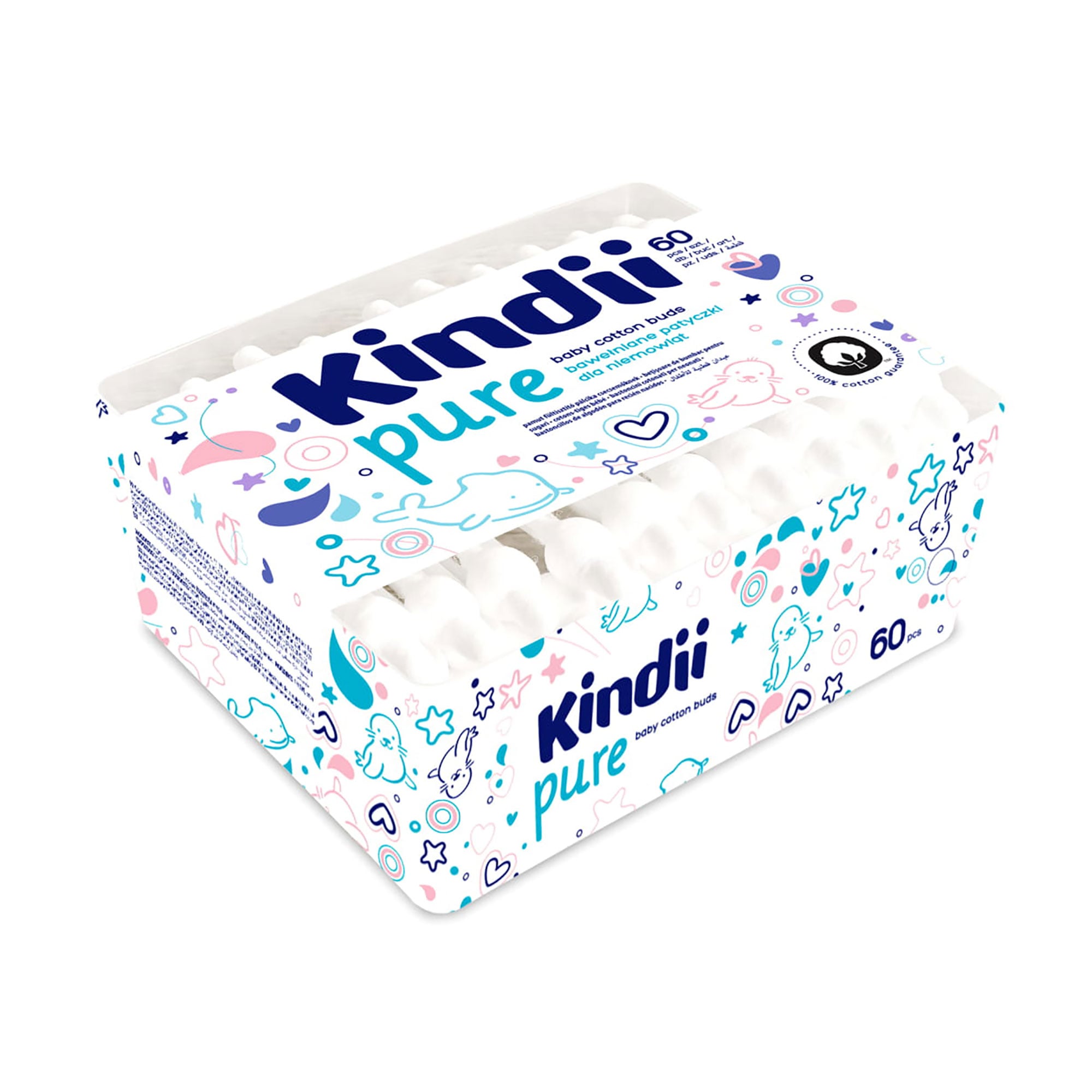 Дитячі ватяні палички Cleanic Kindii Care Cotton Buds, 60 шт