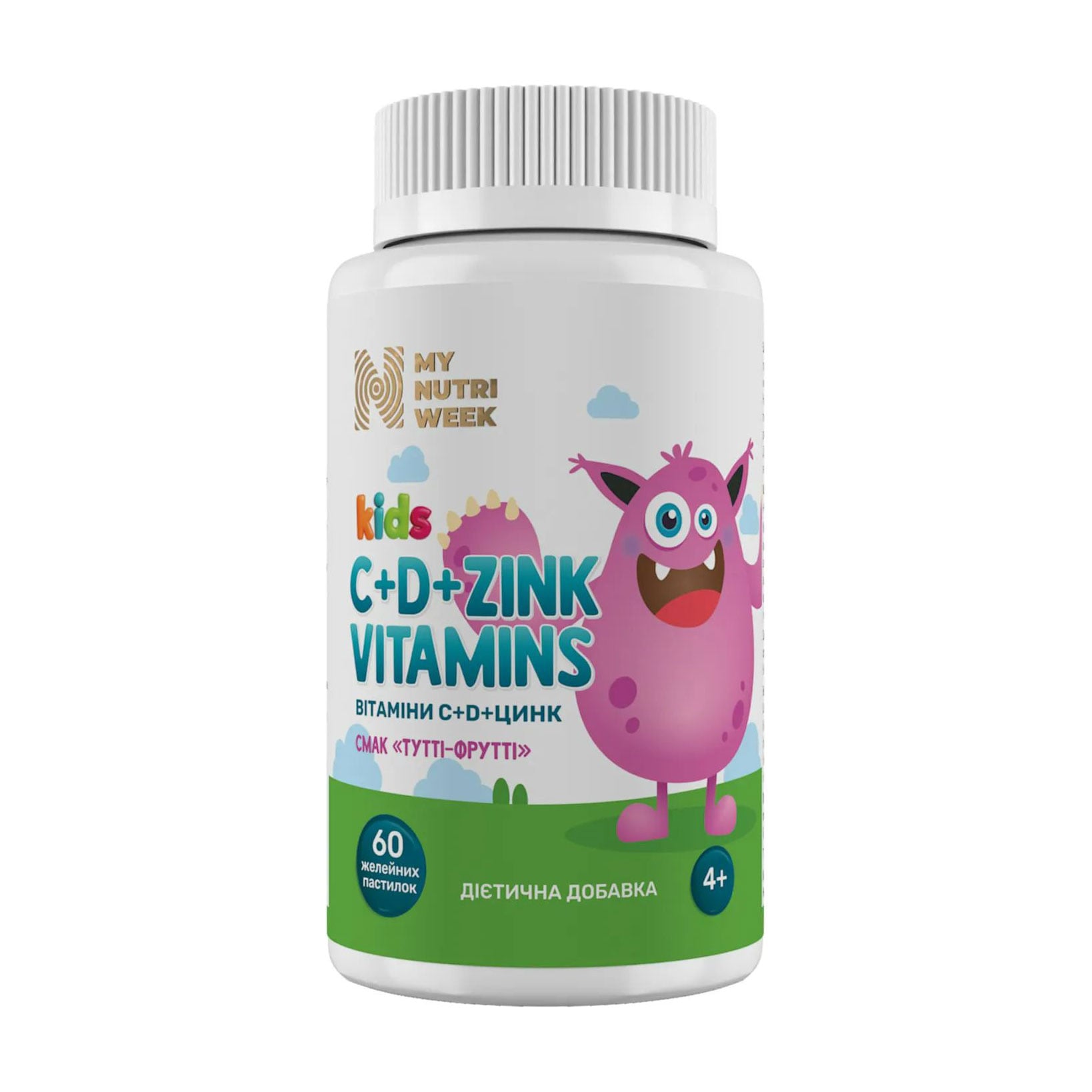 Дитячі вітаміни My Nutri Week Kids C + D + Zink Vitamins, 60 желейних пастилок