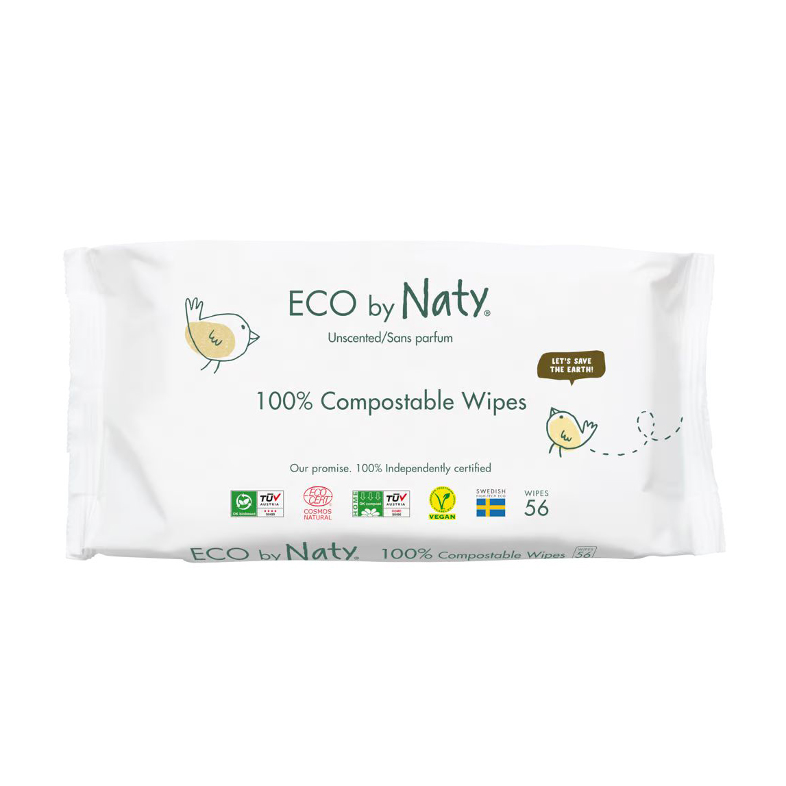 Дитячі вологі екосерветки  ECO by Naty Sensitive Wipes без запаху, 56 шт