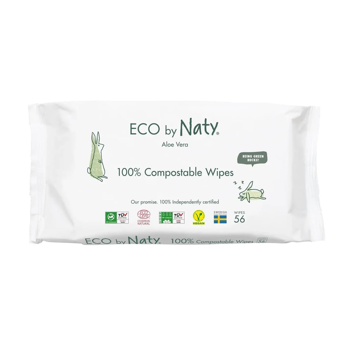 Дитячі вологі екосерветки ECO by Naty Sensitive Wipes з алое, 56 шт