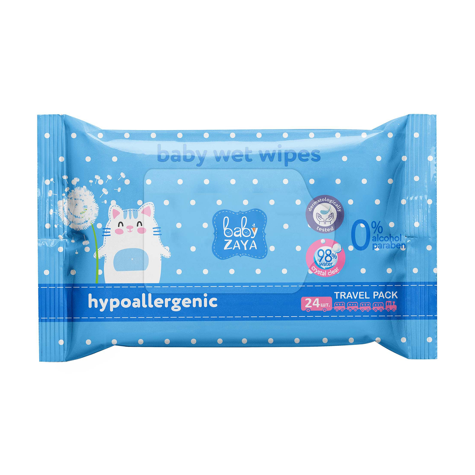 Дитячі вологі серветки Baby Zaya Baby Wet Wipes Гіпоалергенні, 24 шт