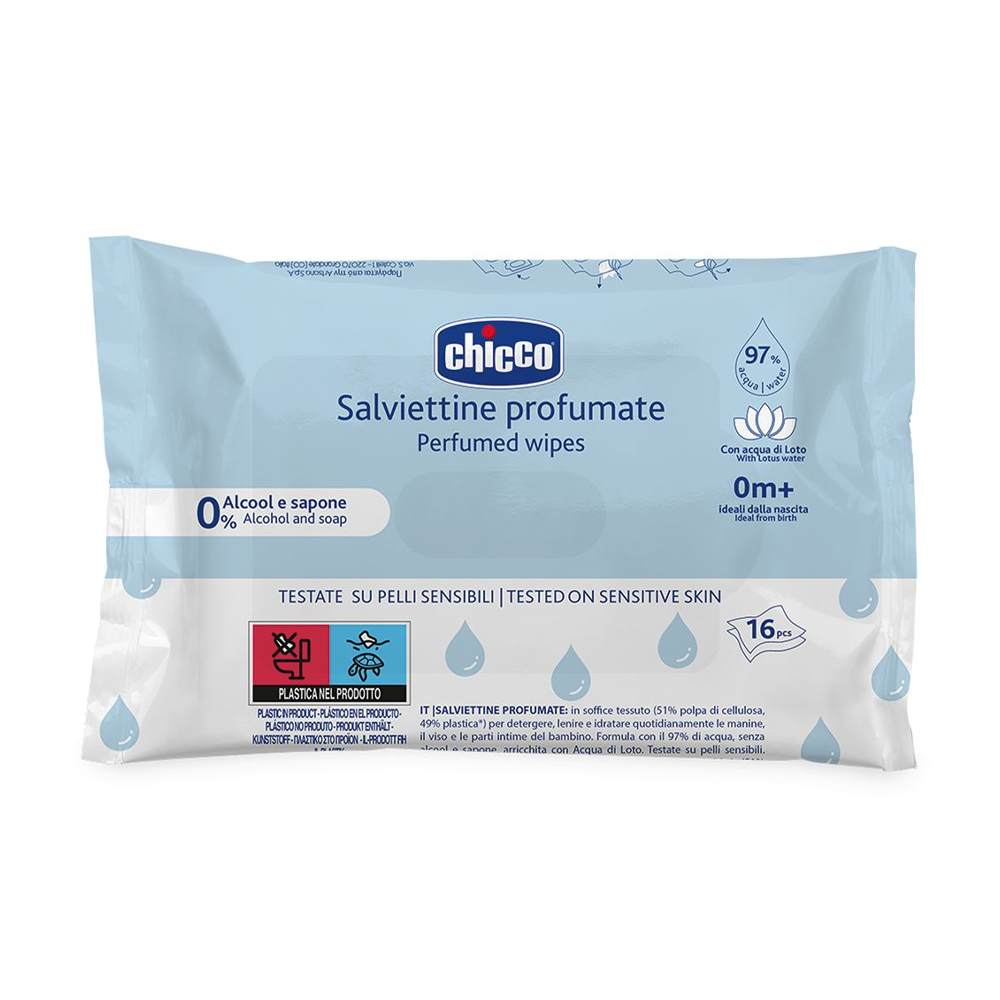 Дитячі вологі серветки Chicco з екстрактом лотоса, 16 шт