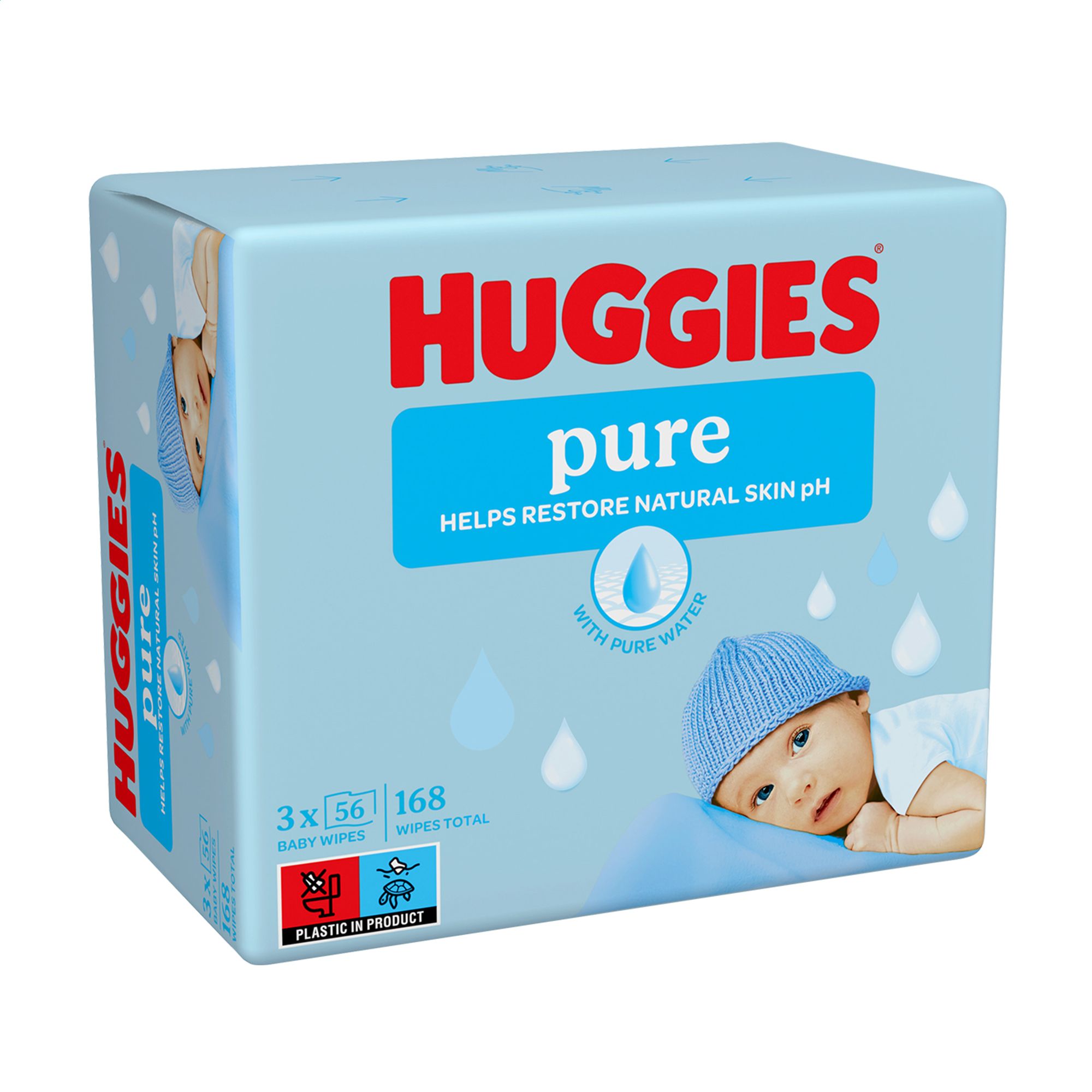 Дитячі вологі серветки Huggies Pure для немовлят,  3*56 шт
