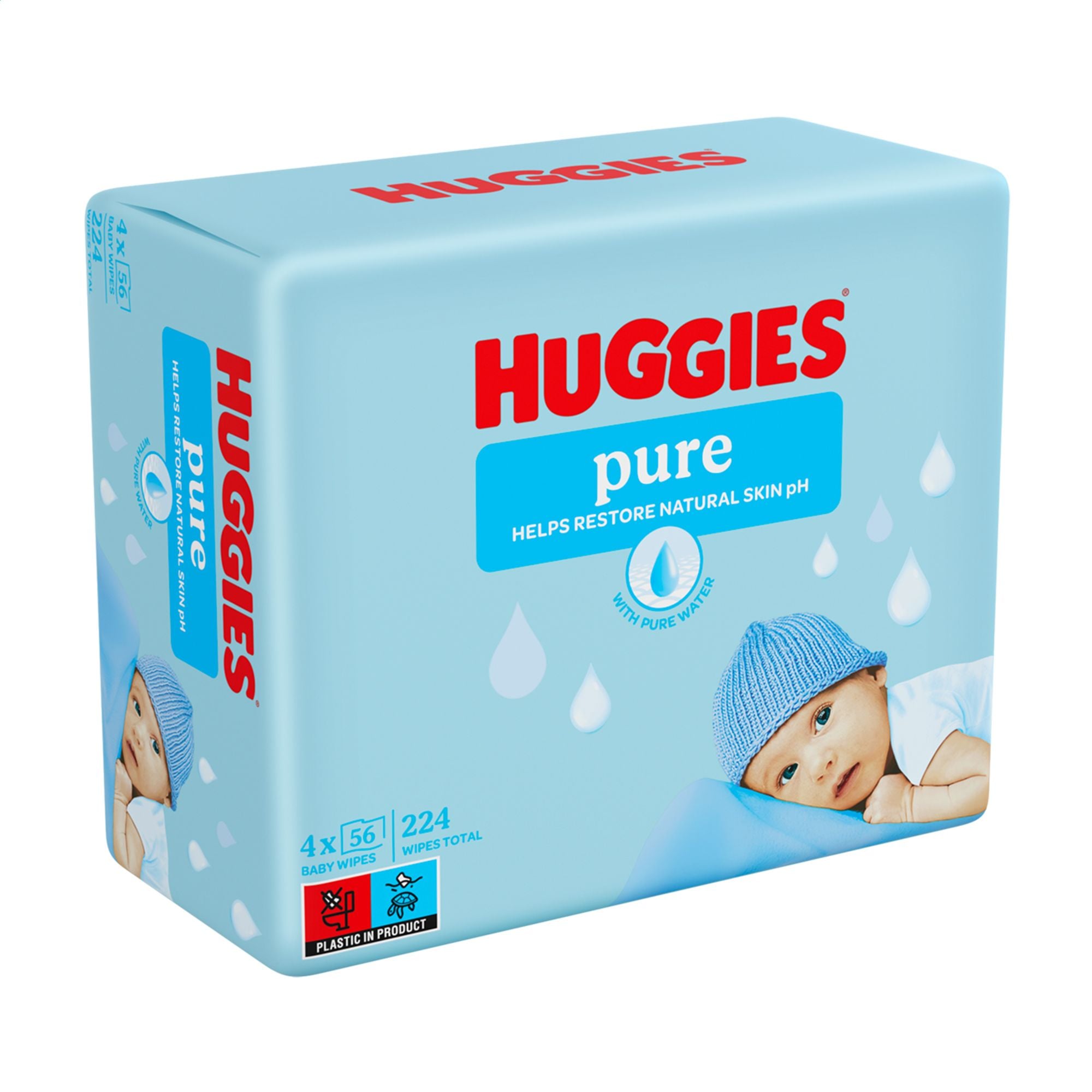 Дитячі вологі серветки Huggies Pure для немовлят, 4*56 шт