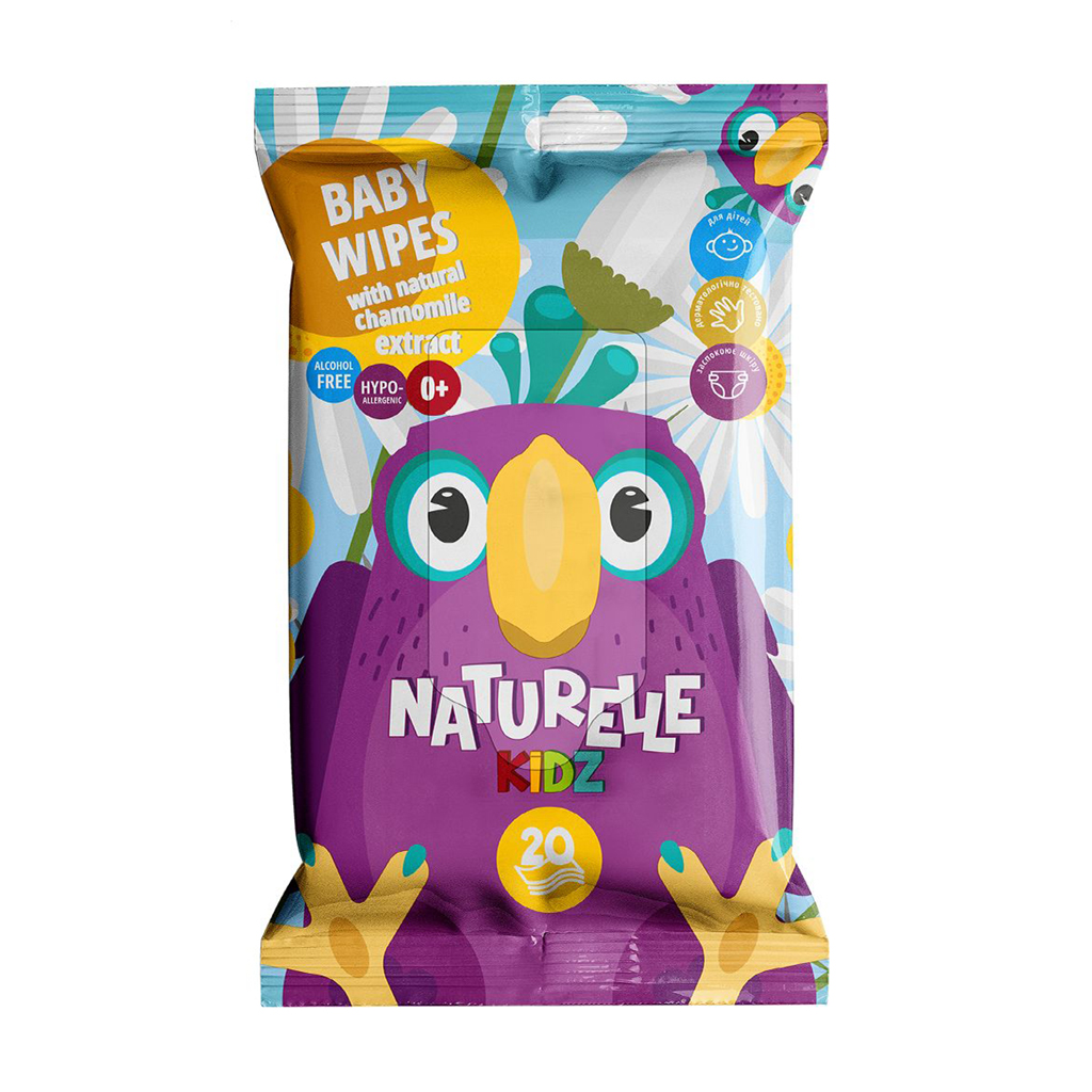 Дитячі вологі серветки Naturelle Kids Baby Wipes Ромашка, 20 шт