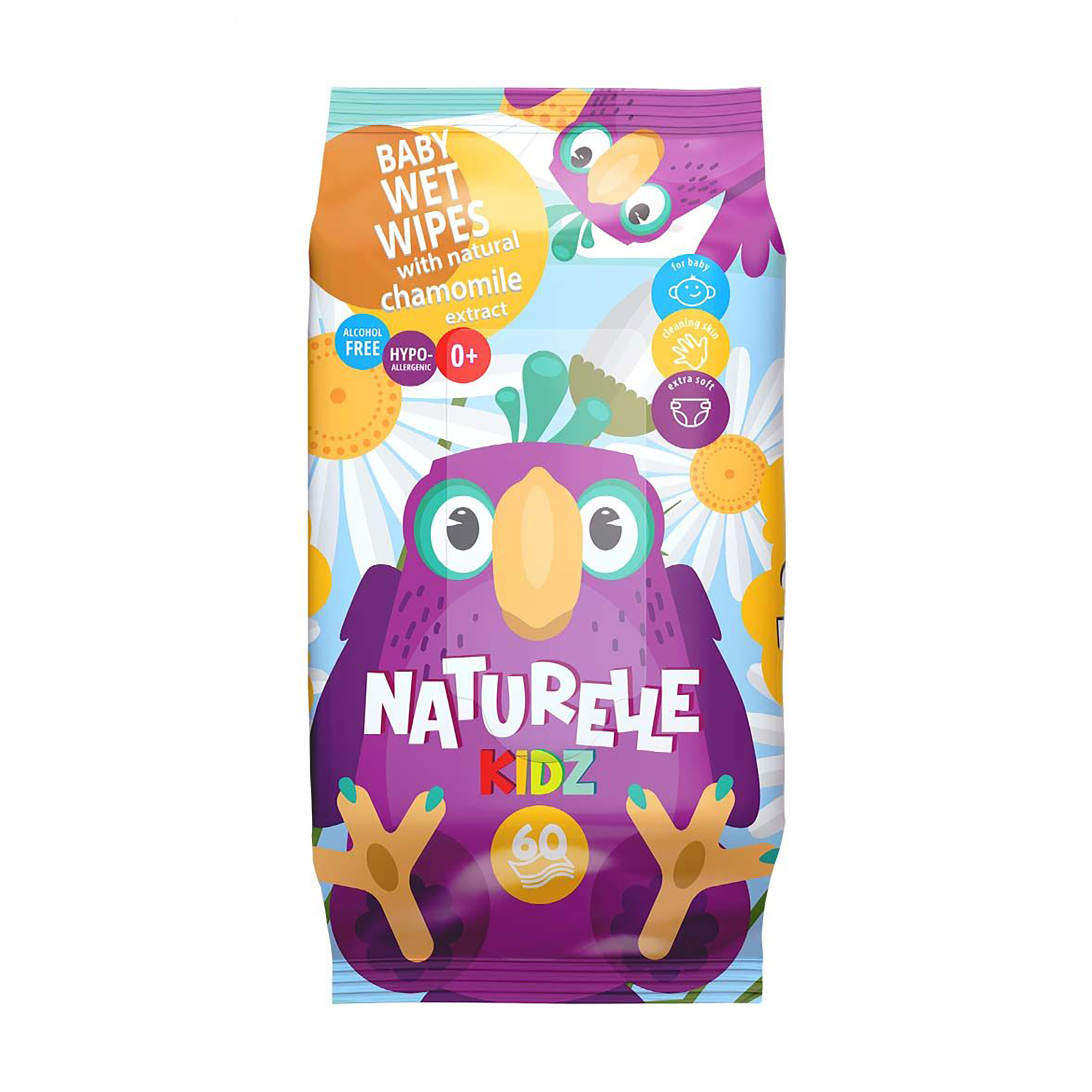 Дитячі вологі серветки Naturelle Kids Baby Wipes Ромашка, 60 шт