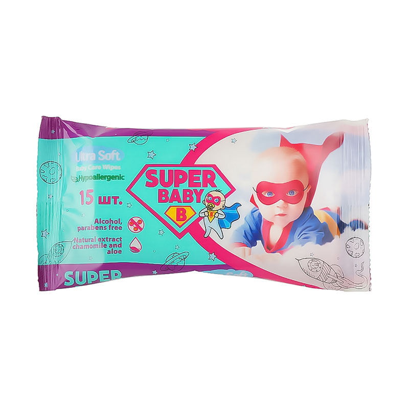 Дитячі вологі серветки Naturelle Super Baby Ultra Soft Baby Care Wipes Fresh, 15 шт