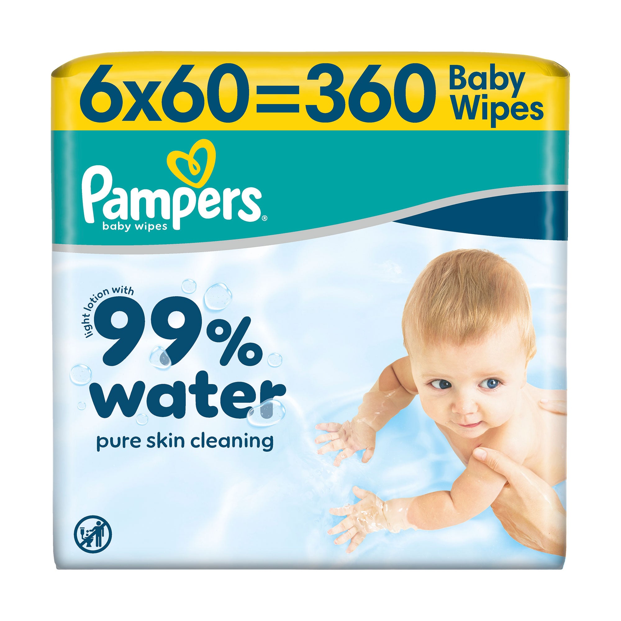 Дитячі вологі серветки Pampers 99% Water Pure Skin Cleaning, 6*60 шт