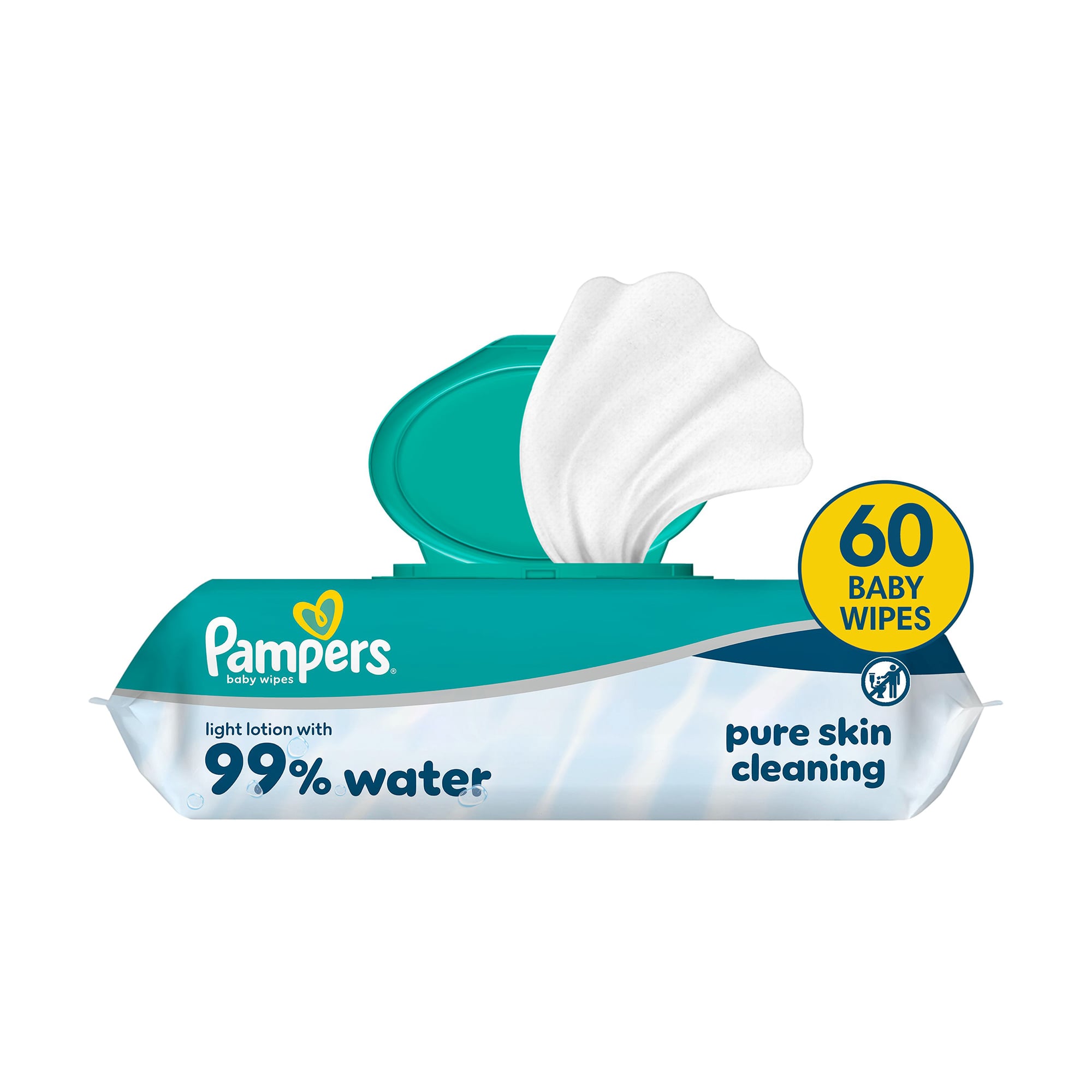 Дитячі вологі серветки Pampers 99% Water Pure Skin Cleaning, 60 шт