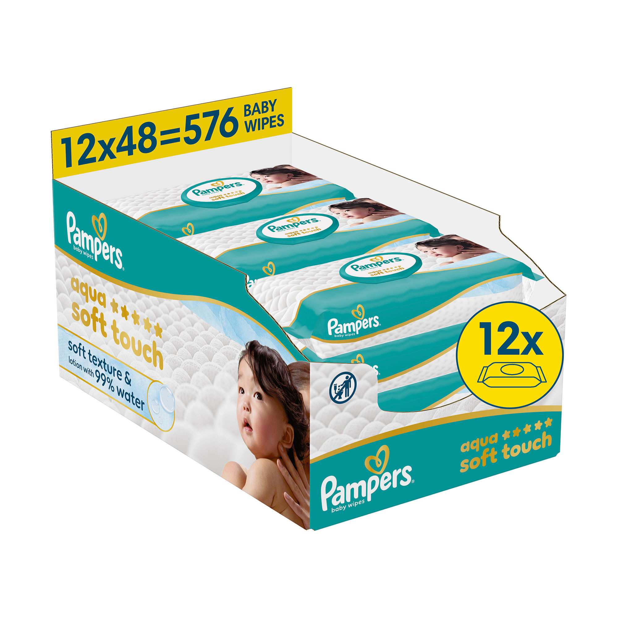 Дитячі вологі серветки Pampers Aqua Soft Touch, 12*48 шт