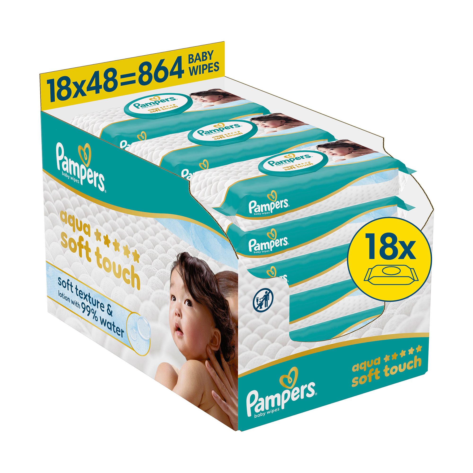 Дитячі вологі серветки Pampers Aqua Soft Touch, 18*48 шт