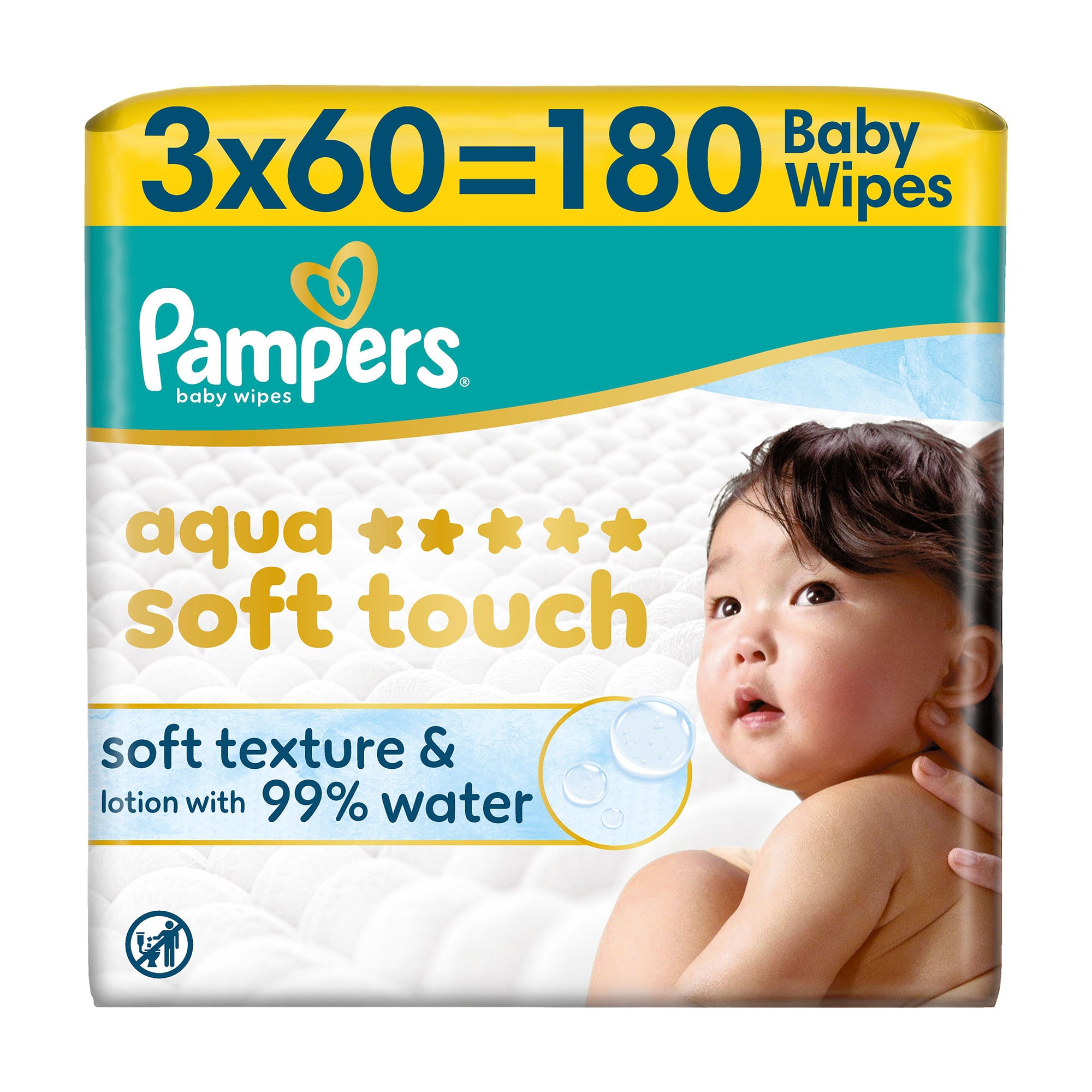 Дитячі вологі серветки Pampers Aqua Soft Touch, 3*60 шт