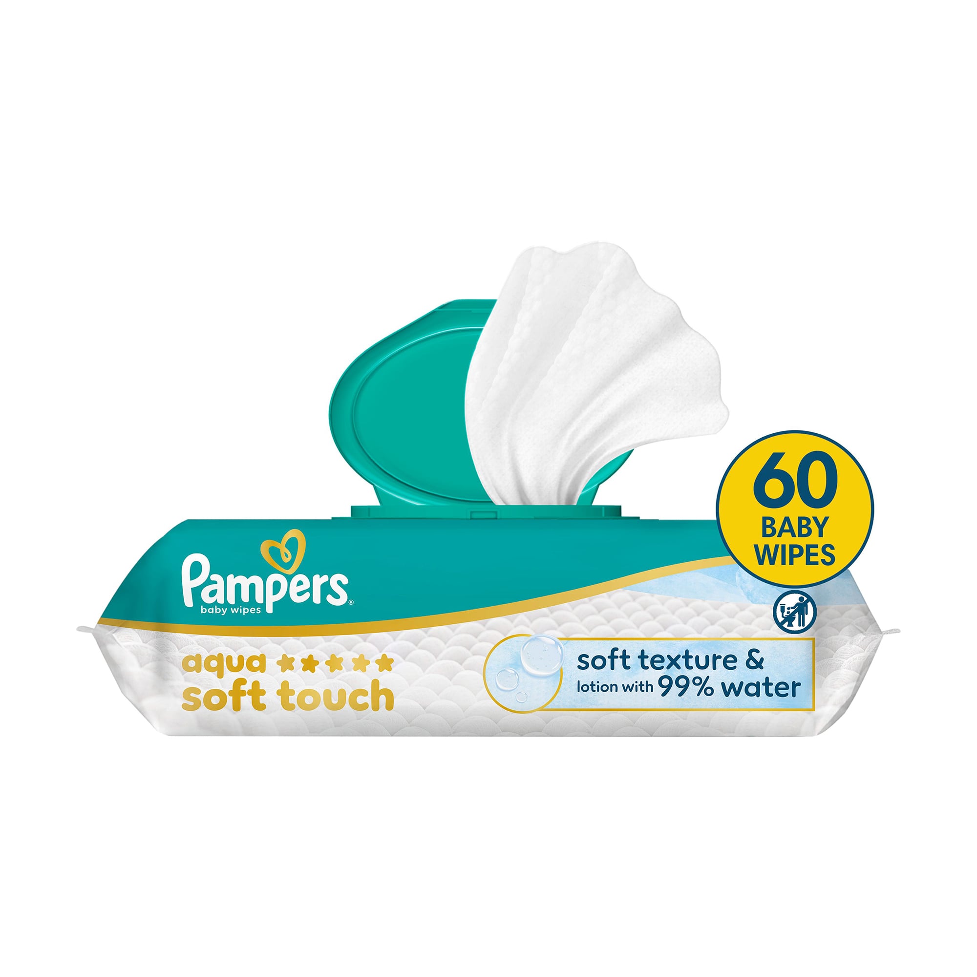Дитячі вологі серветки Pampers Aqua Soft Touch, 60 шт