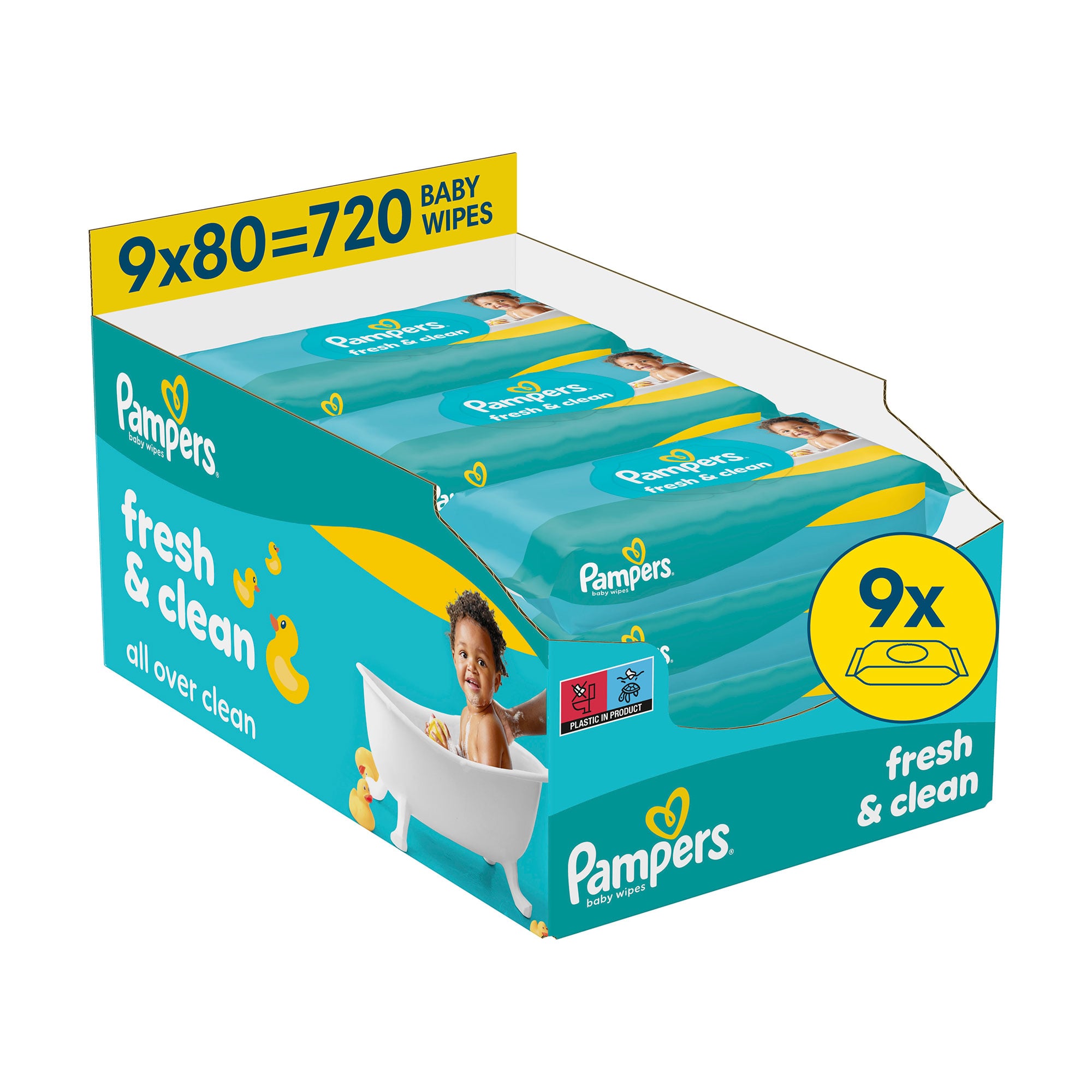 Дитячі вологі серветки Pampers Fresh &amp; Clean, 9*80 шт