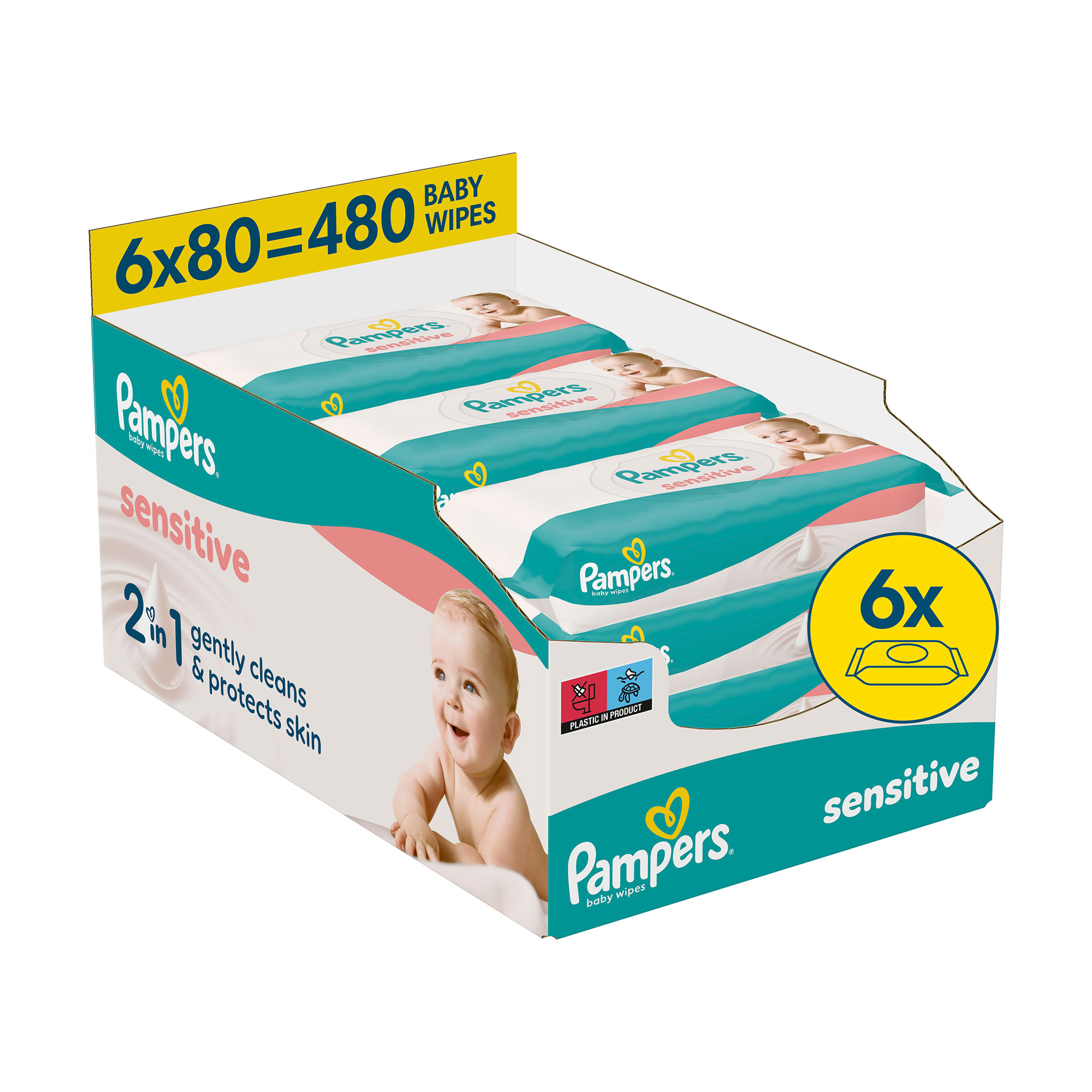Дитячі вологі серветки Pampers Sensitive, 6*80 шт