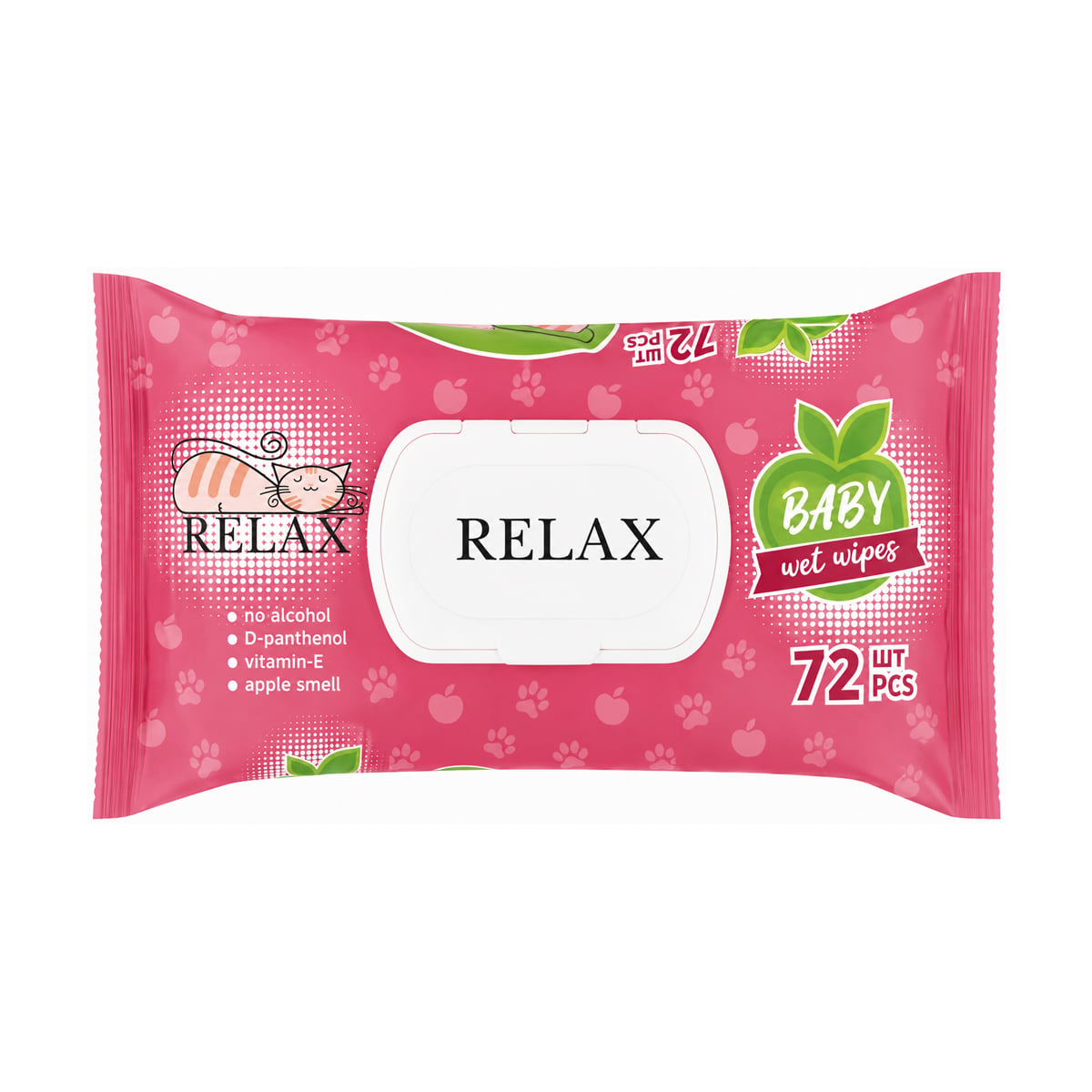 Дитячі вологі серветки RELAX Baby з яблуком, з клапаном, 72 шт