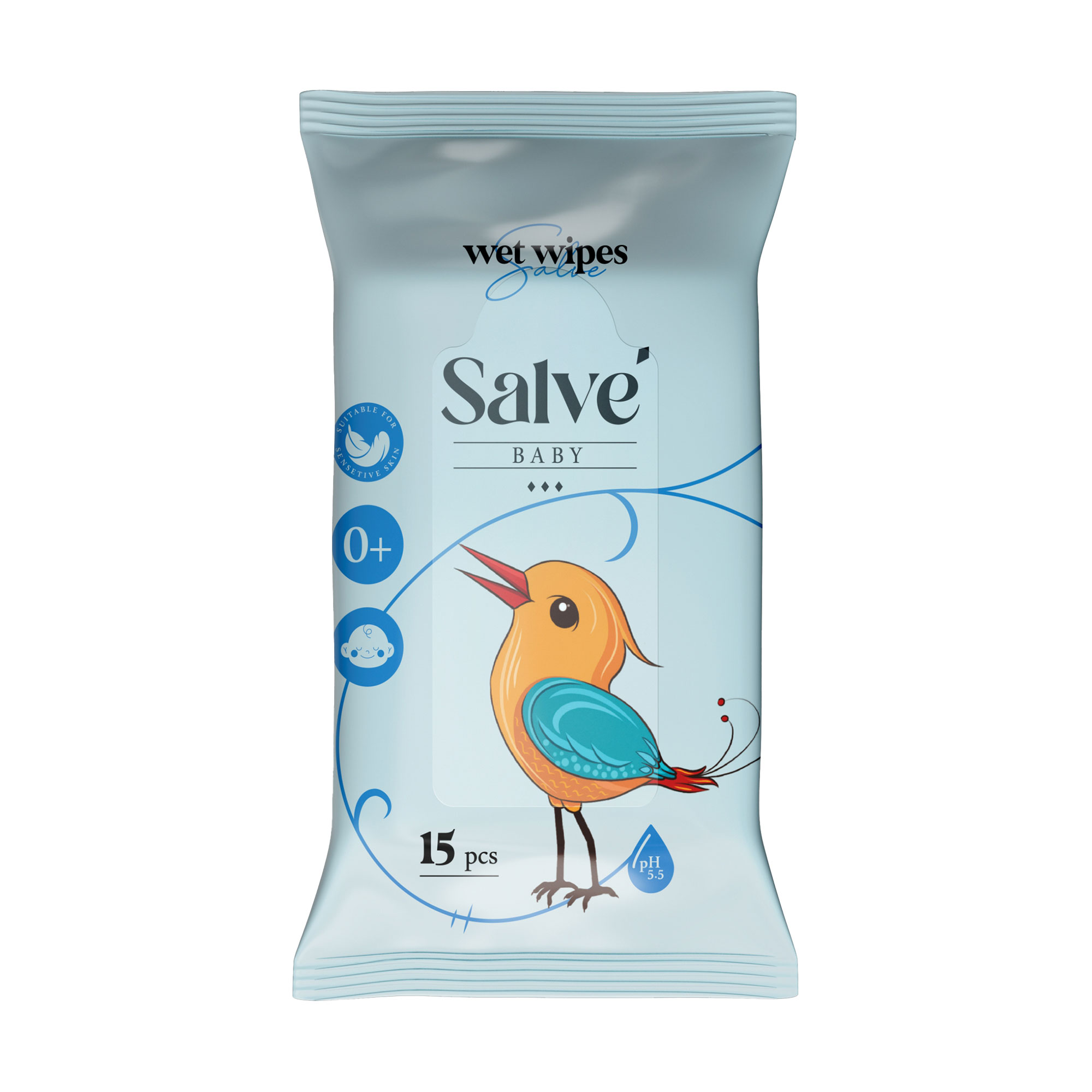 Дитячі вологі серветки Salve сині, 15 шт