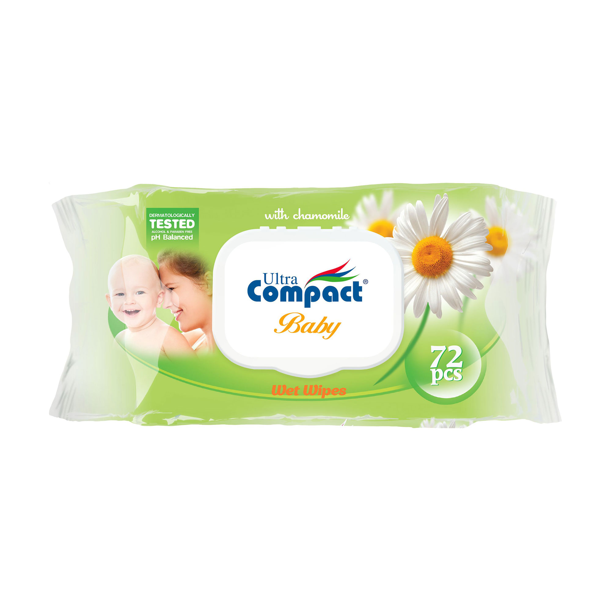 Дитячі вологі серветки Ultra Compact Baby Wipes з екстрактом ромашки, з клапаном, 72 шт