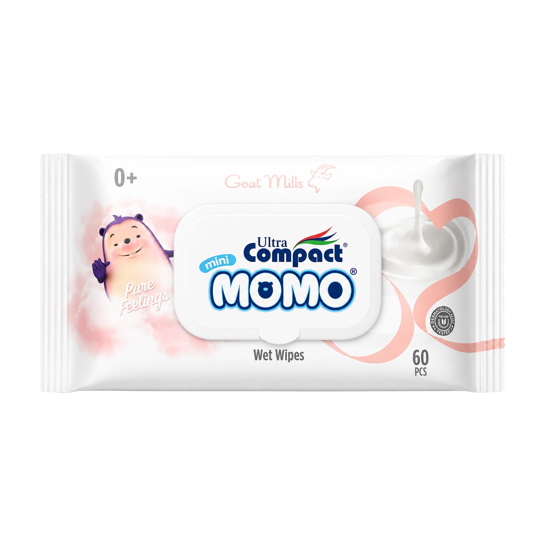 Дитячі вологі серветки Ultra Compact Mini Momo Wet Wipes Goat Milk з клапаном, 60 шт