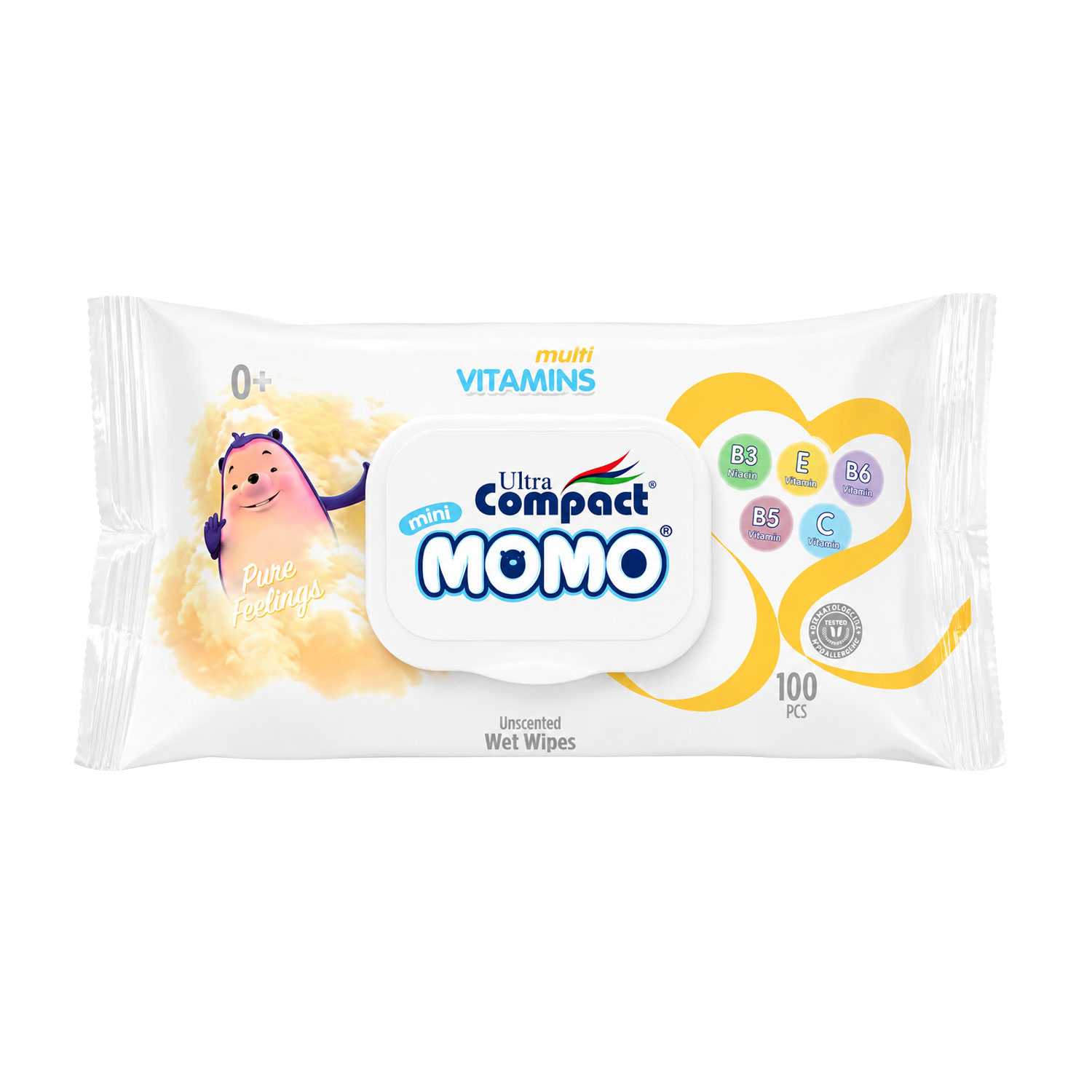 Дитячі вологі серветки Ultra Compact Mini Momo Wet Wipes Multivitamins з клапаном, 100 шт