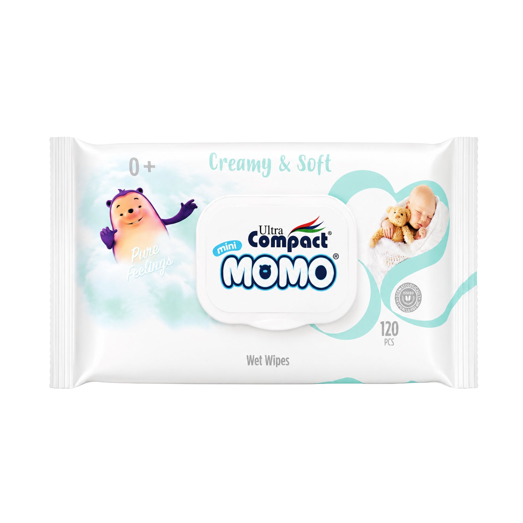 Дитячі вологі серветки Ultra Compact Mini Momo Wet Wipes Creamy &amp; Soft з клапаном, 120 шт