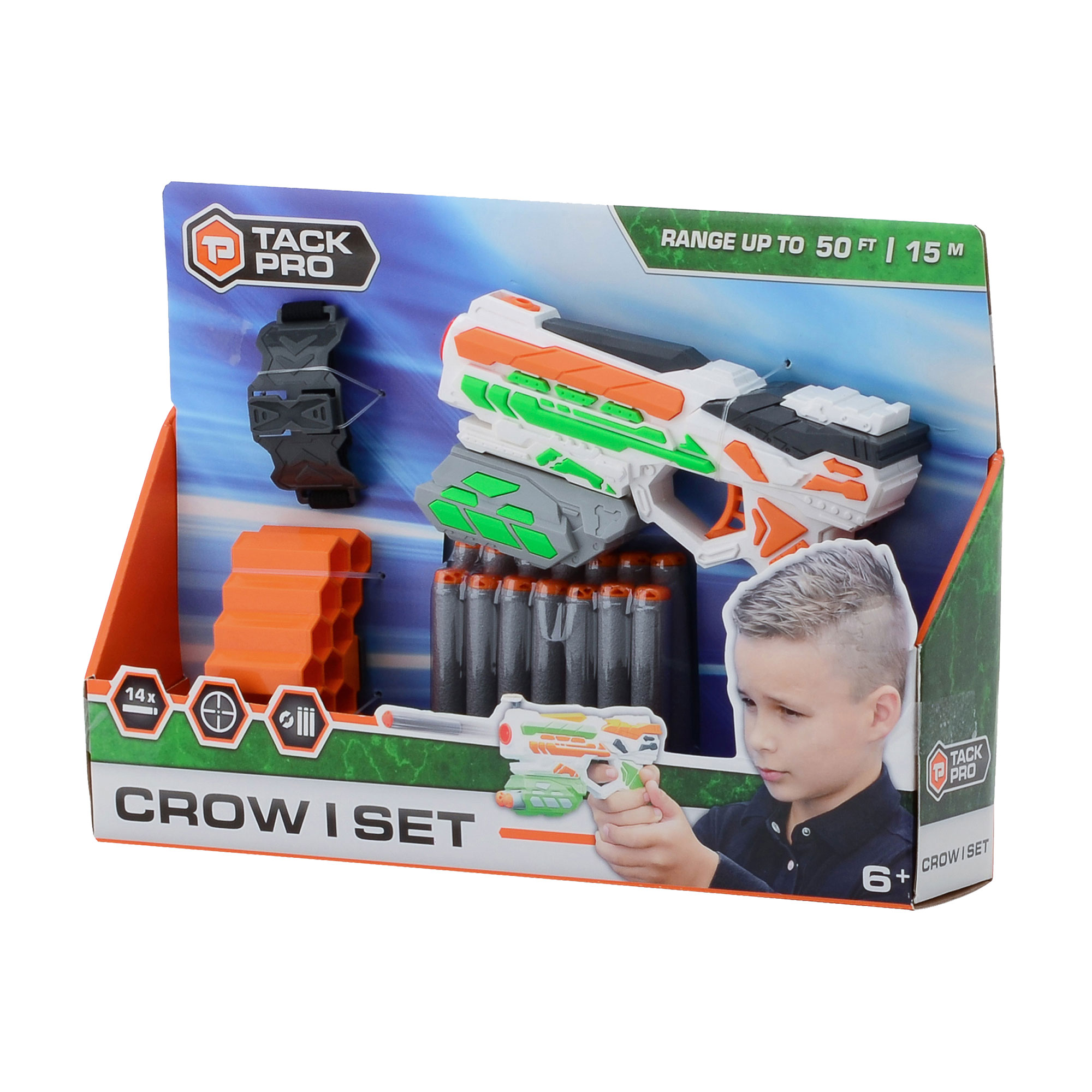 Дитячий ігровий набір Tack Pro Crow I Set (дартбластер, 1 шт + патрони, 14 шт + браслет, 1 шт), від 6 років, 29.5*6*20 см (6337453)