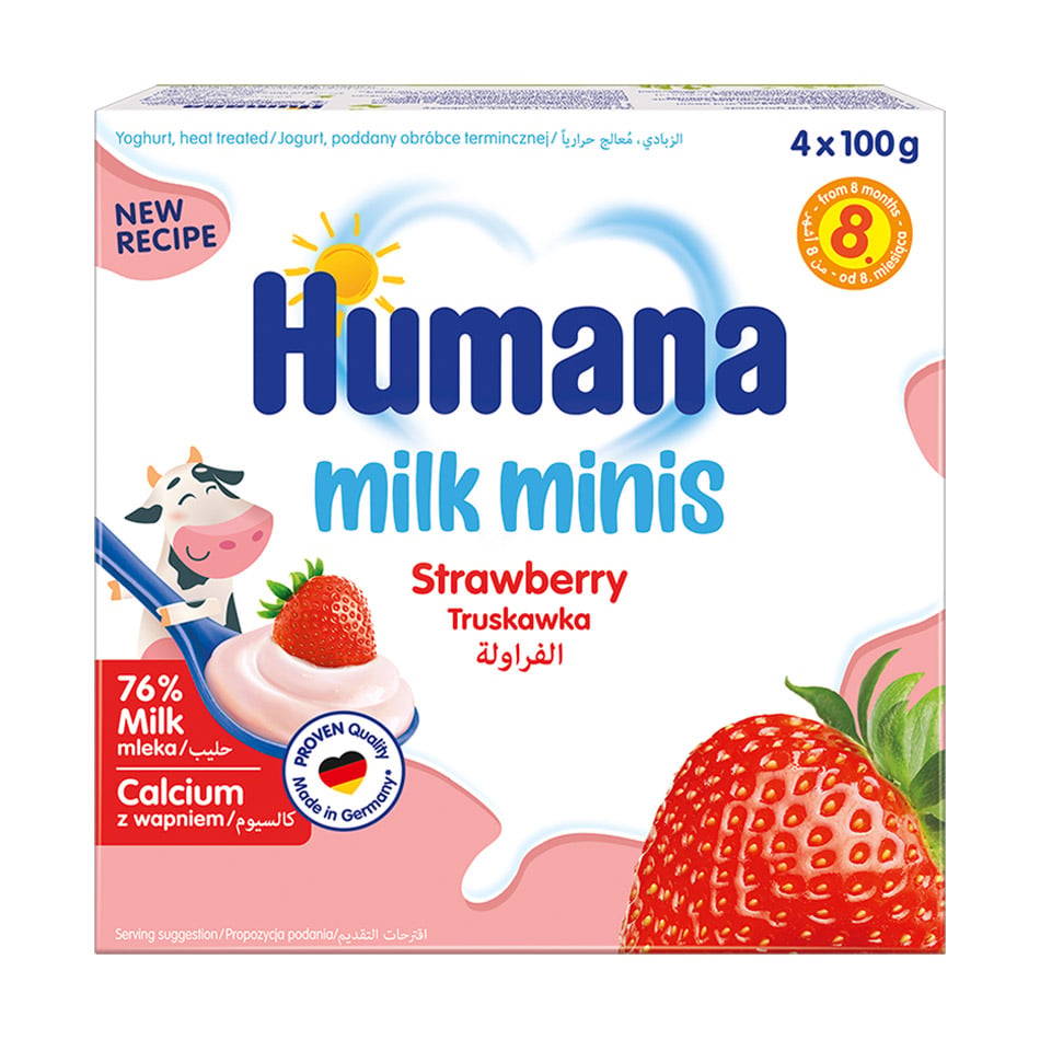 Дитячий кисломолочний продукт Humana Milk Minis Полуниця, від 8 місяців, 4*100 г