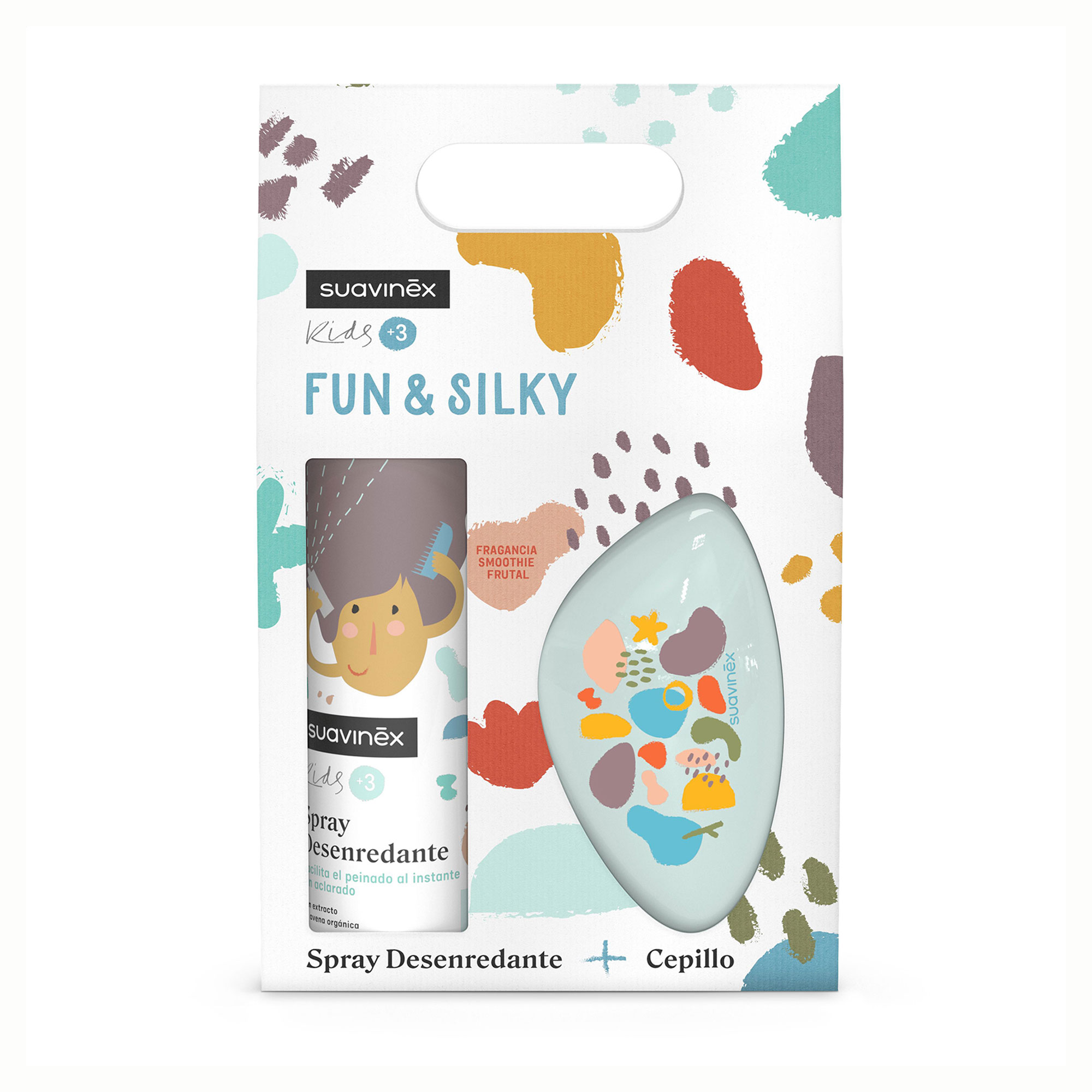 Дитячий набір для розчісування волосся Suavinex Kids Fun &amp; Silky, від 3 років (спрей, 250 мл + щітка, 1 шт)