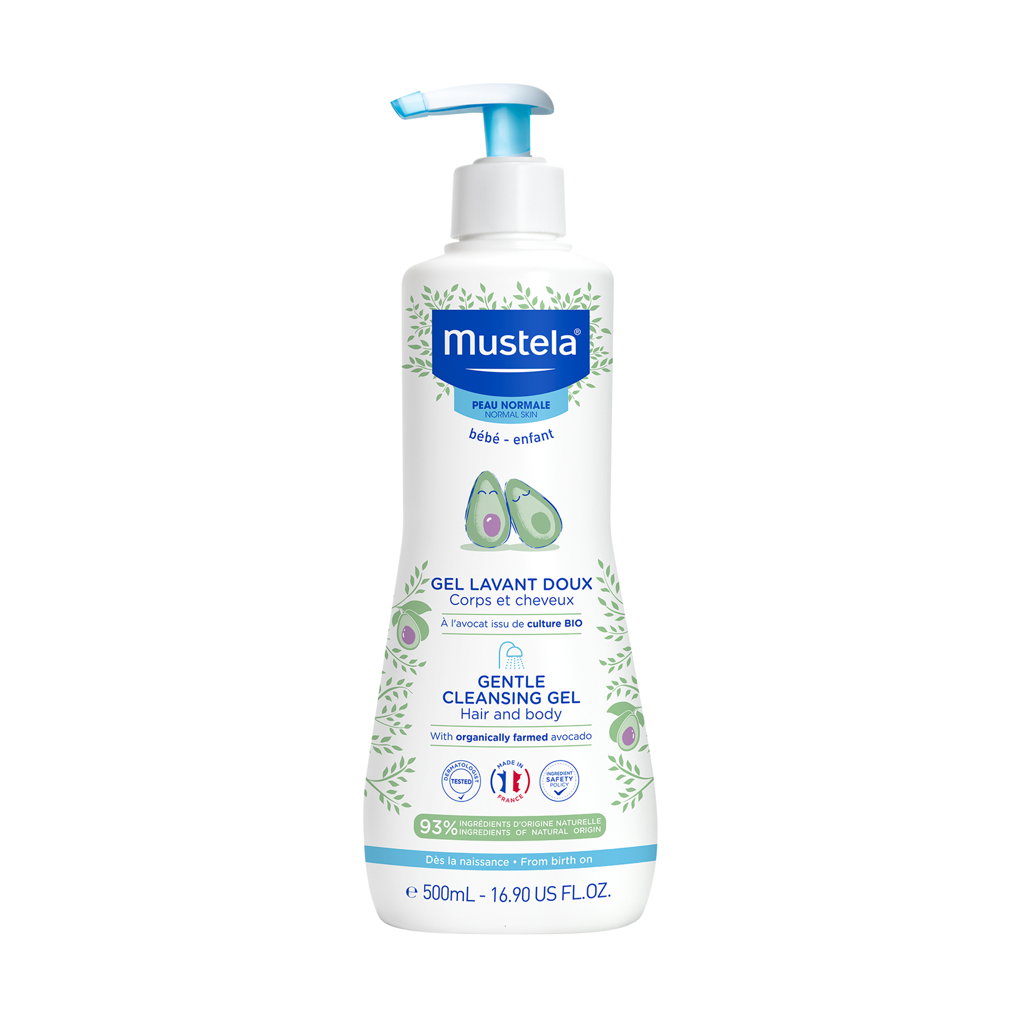 Дитячий ніжний очищувальний гель для голови і тіла Mustela Bebe Gentle Cleansing Gel Hair and Body, 500 мл