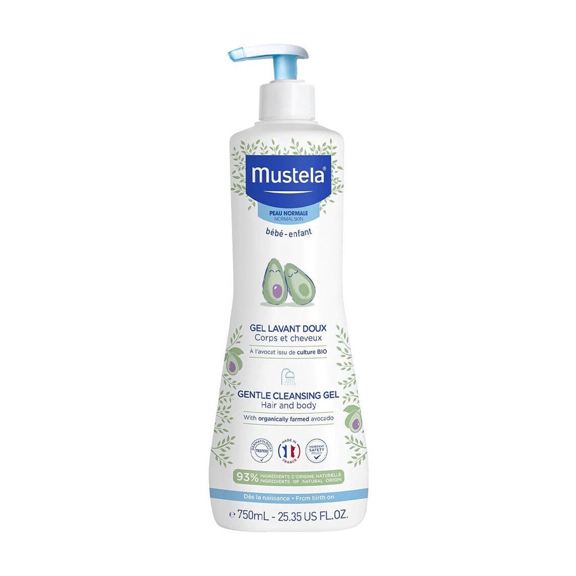 Дитячий ніжний очищувальний гель для голови і тіла Mustela Bebe Gentle Cleansing Gel Hair and Body, 750 мл