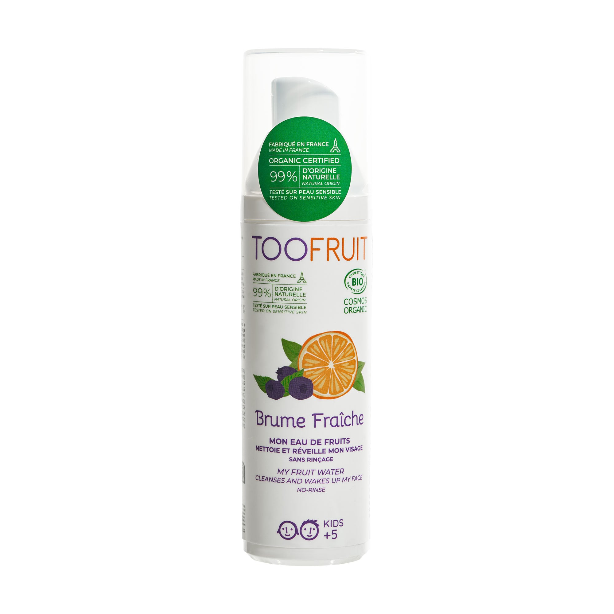 Дитячий очищувальний спрей для обличчя TOOFRUIT My Fruit Water Чорниця-Апельсин, від 5 років, 100 мл