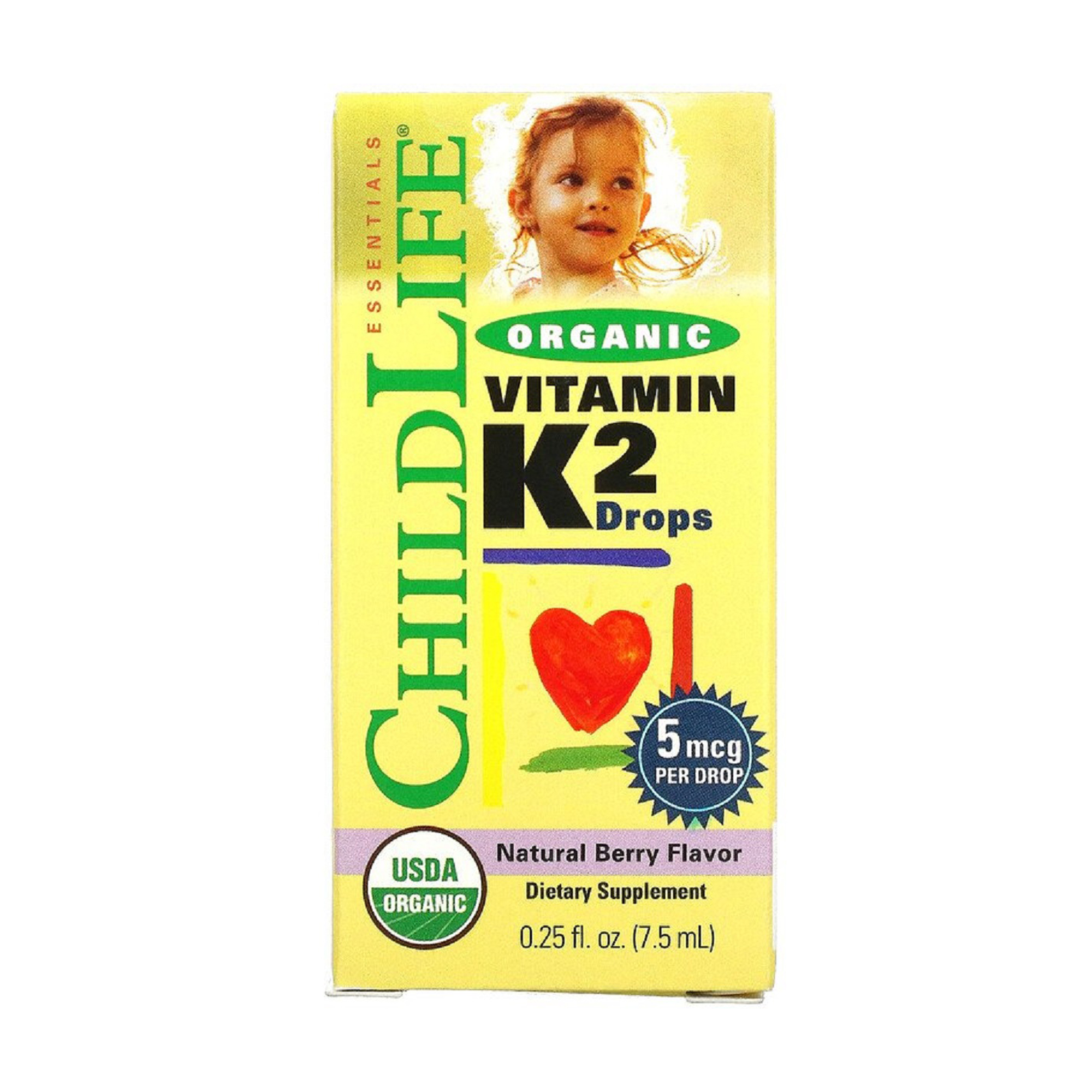 Дитячий органічний вітамін K2 ChildLife Essentials Organic Vitamin K2 з натуральним ягідним смаком, в краплях, 7.5 мл