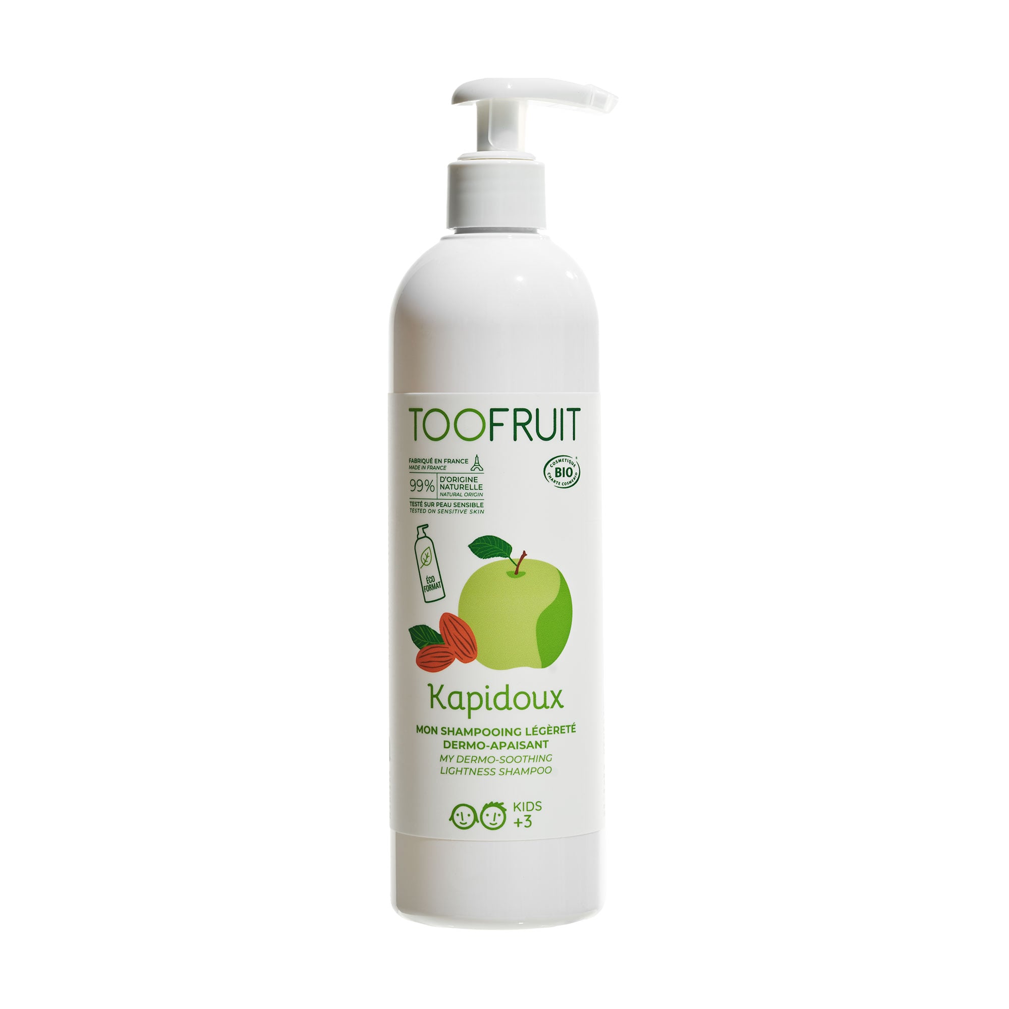 Дитячий пом'якшувальний легкий шампунь для волосся TOOFRUIT Kapidoux Dermo-Soothing Lightness Shampoo Яблуко-Мигдаль, від 3 років, 400 мл
