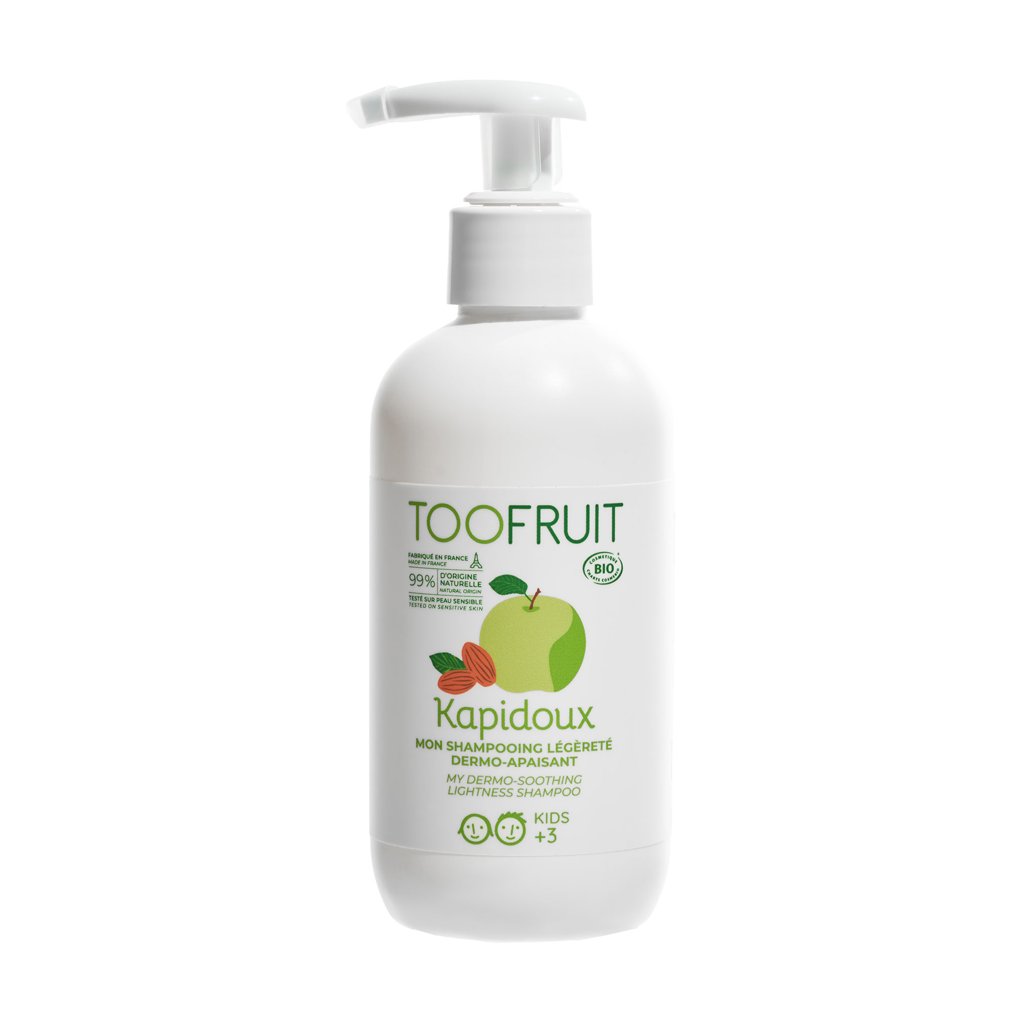Дитячий пом'якшувальний легкий шампунь для волосся TOOFRUIT Kapidoux Dermo-Soothing Lightness Shampoo Яблуко-Мигдаль, від 3 років, 200 мл