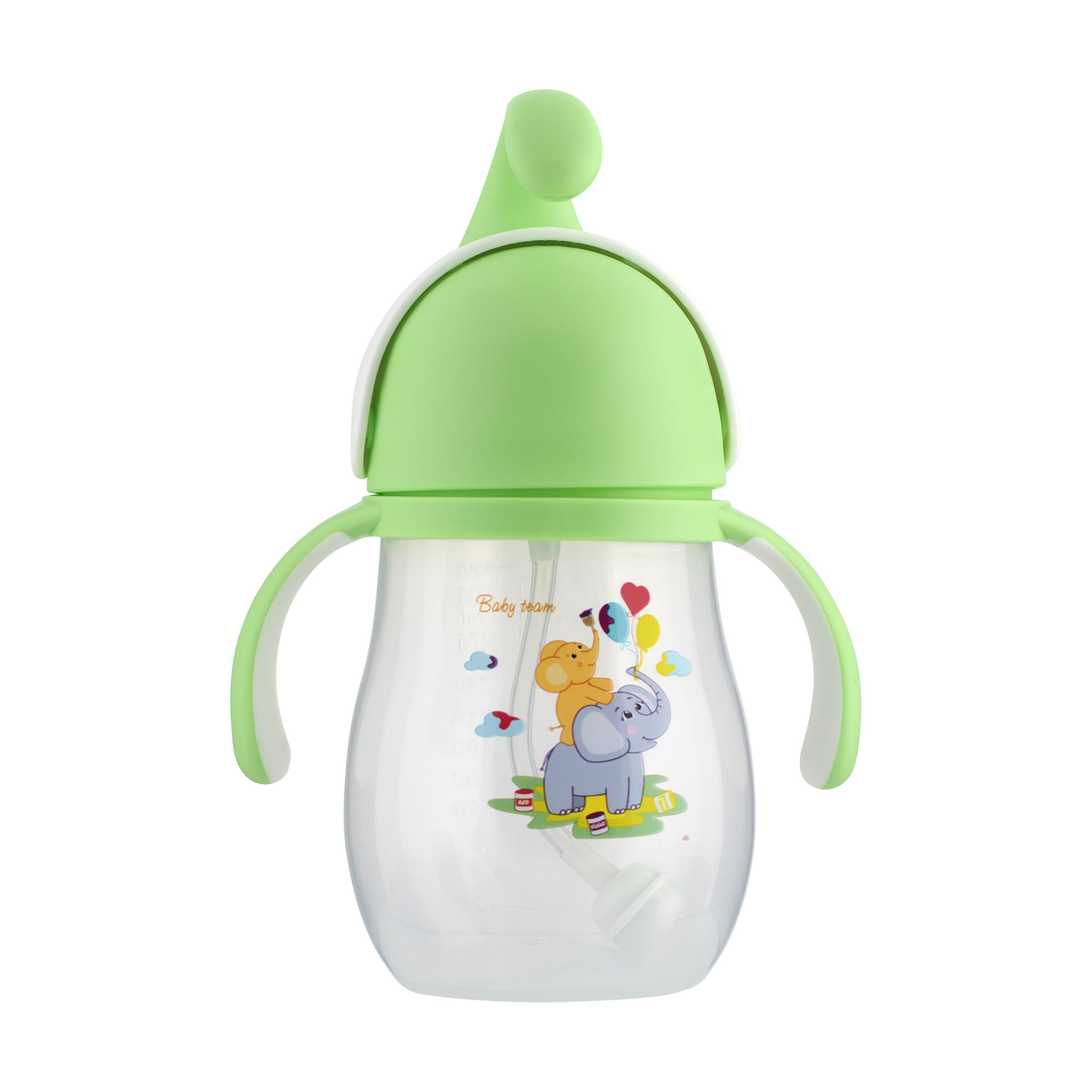 Дитячий поїльник Baby Team із силіконовою трубочкою та ручками, від 9 місяців, зелений, 320 мл (5009)