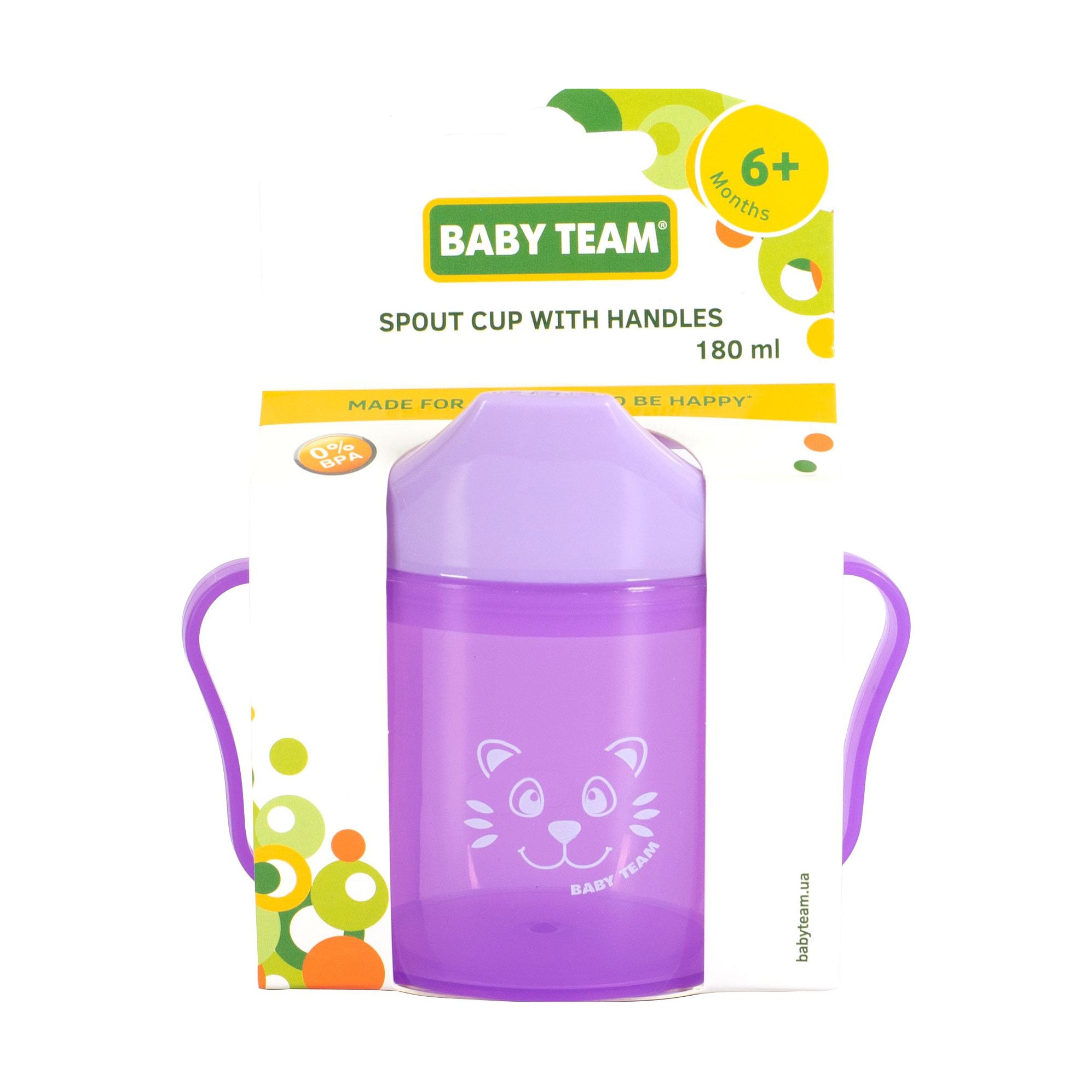 Дитячий поїльник Baby Team зі спаутом та ручками, від 6 місяців, фіолетовий, 180 мл (5007_фіолетовий)